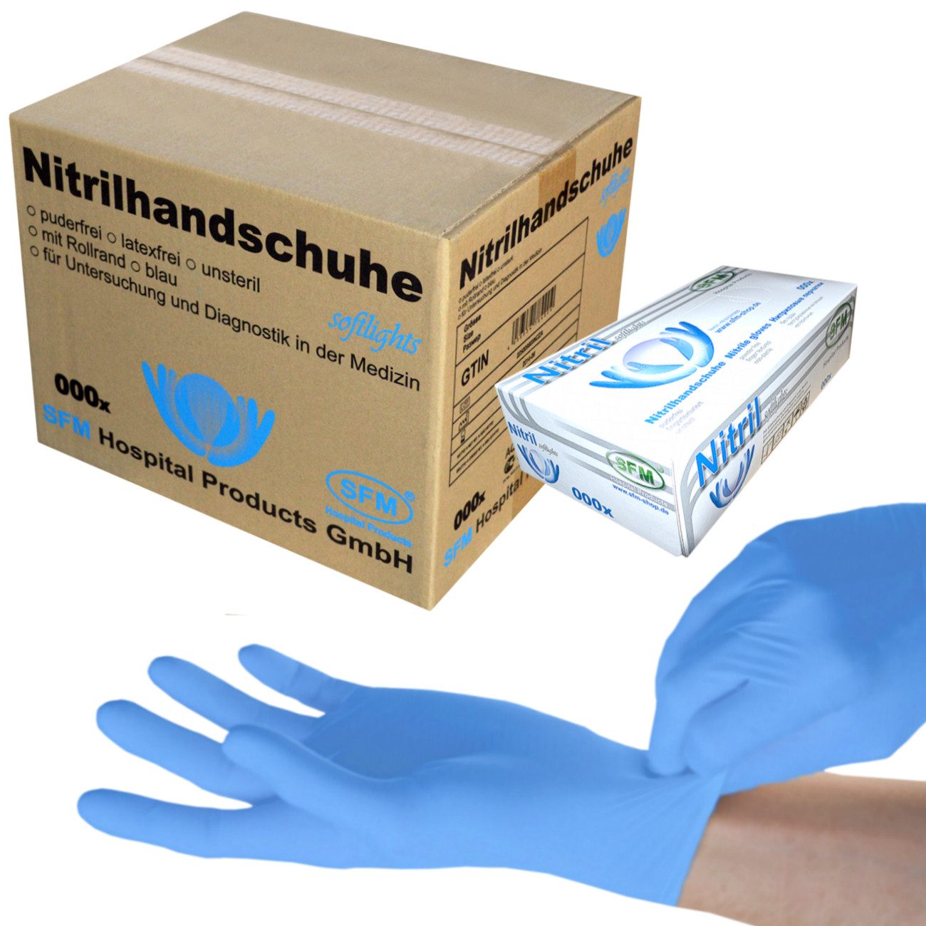 SFM ® Nitril-Handschuhe SOFTLIGHTS : puderfrei F-tex blau Einmalhandschuhe günstig online kaufen