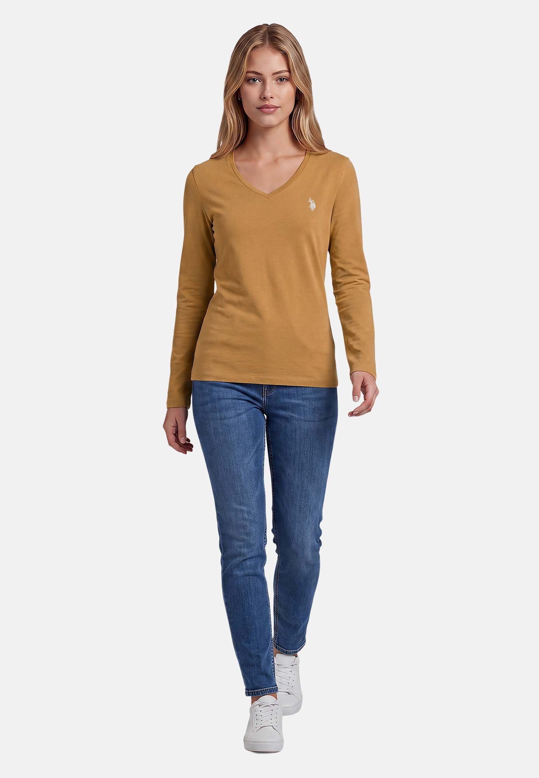 U.S. Polo Assn. Langarmshirt mit V-Ausschnitt und Stickereidetails Elastisches Longsleeve mit normaler Passform – Bild 3 von 5