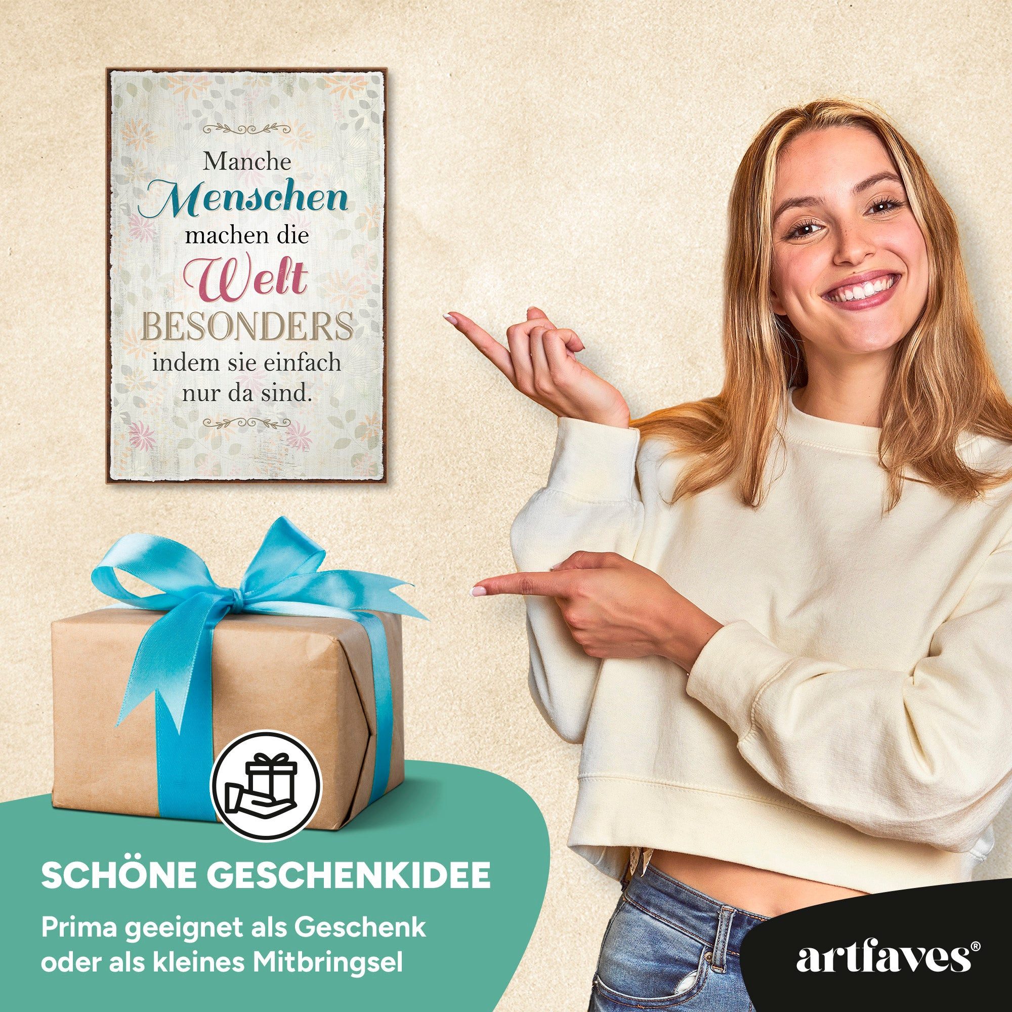 ARTFAVES Holzbild Schild mit Spruch - Manche Menschen machen die Welt besonders - Freund – Bild 4 von 5
