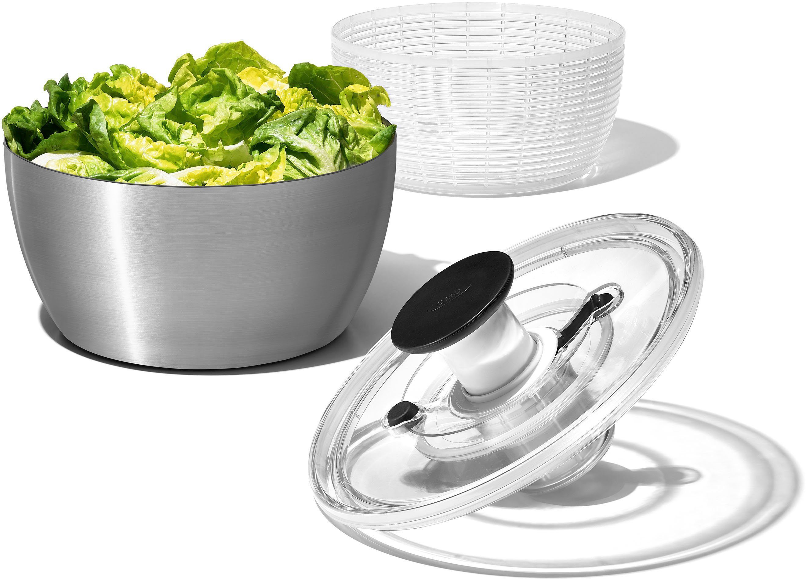 OXO SteeL Salatschleuder, 6 Liter, Edelstahl