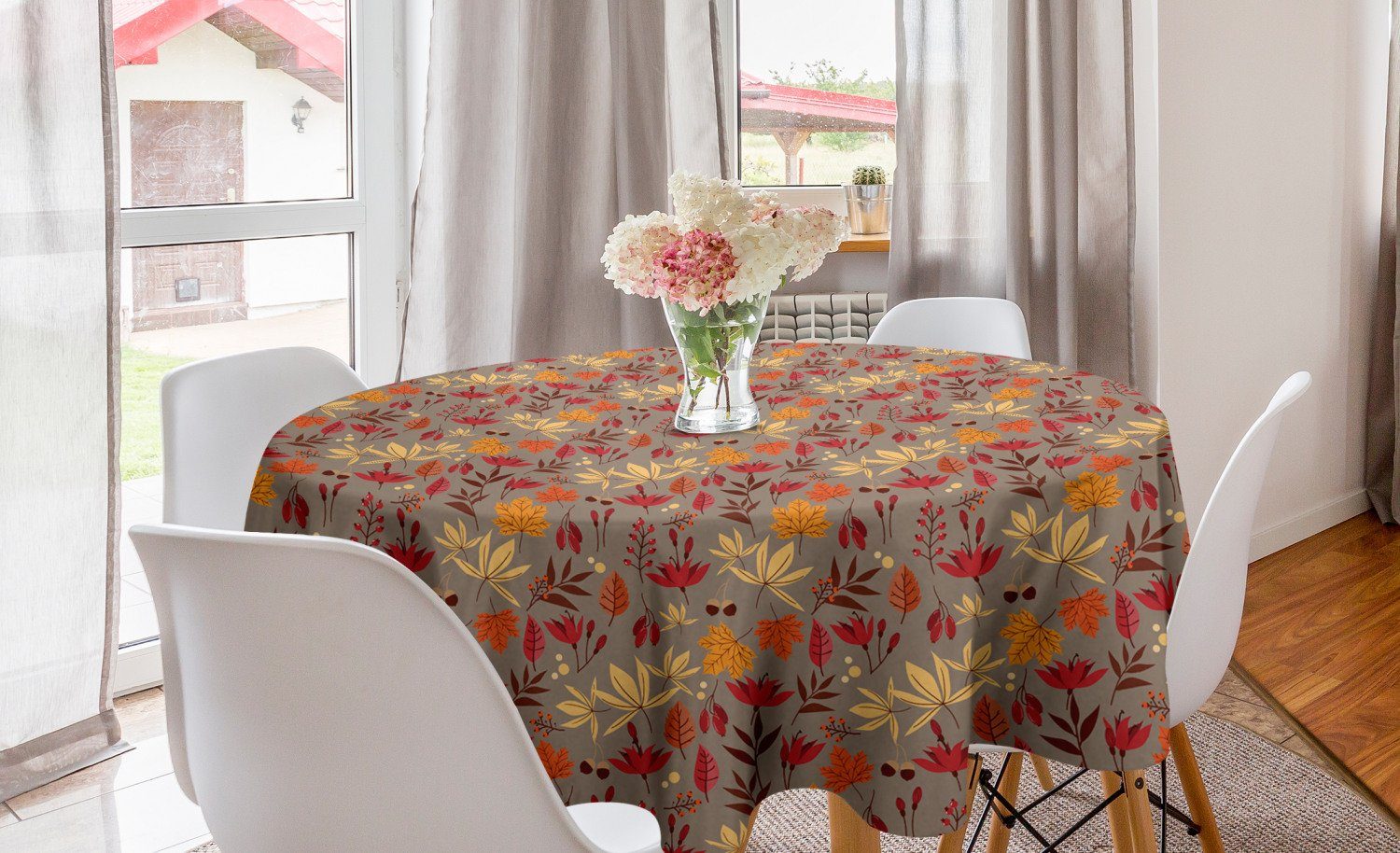 Abdeckung Kreis Tischdecke orange Dekoration, Herbst Esszimmer Küche Tischdecke Natur Burnt Laub Abakuhaus für