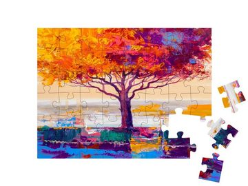puzzleYOU Puzzle Ölgemälde Landschaft, bunter Baum, 48 Puzzleteile, puzzleYOU-Kollektionen Ölbilder, Kunst & Fantasy