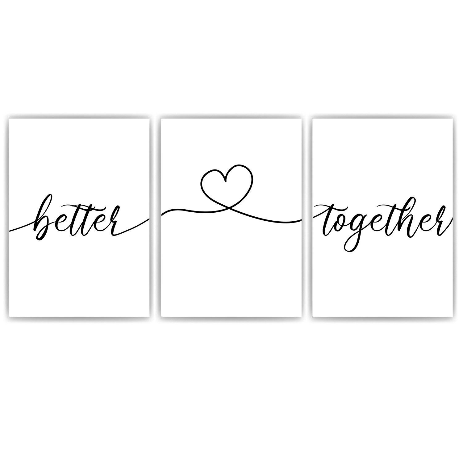 Tigerlino Poster Better Together Poster 3er Set Liebe Herz Schwarz Weiß Wandbilder