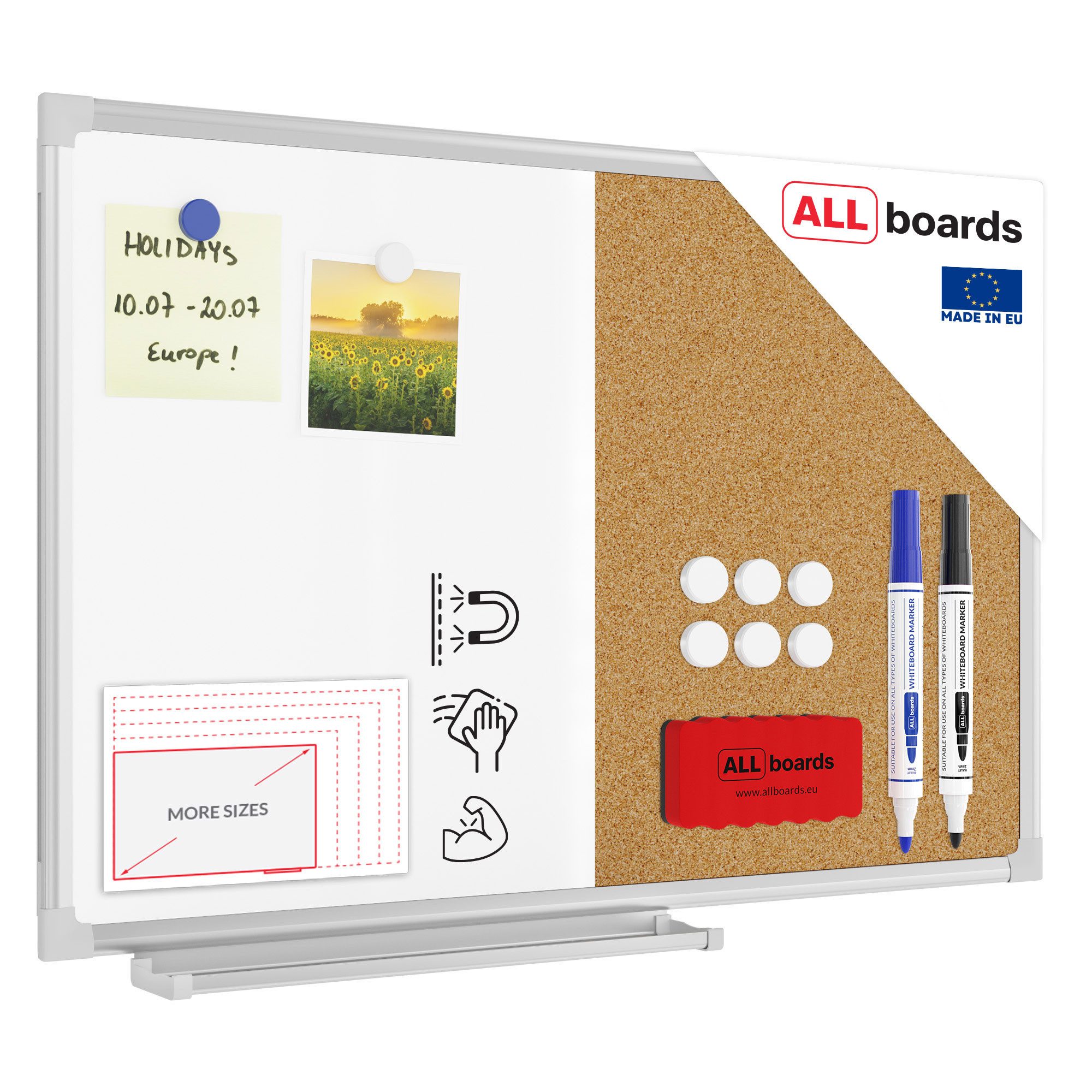 Magnettafel ALLboards Kombitafel 2 in 1 Magnettafel & Kork-Pinnwand