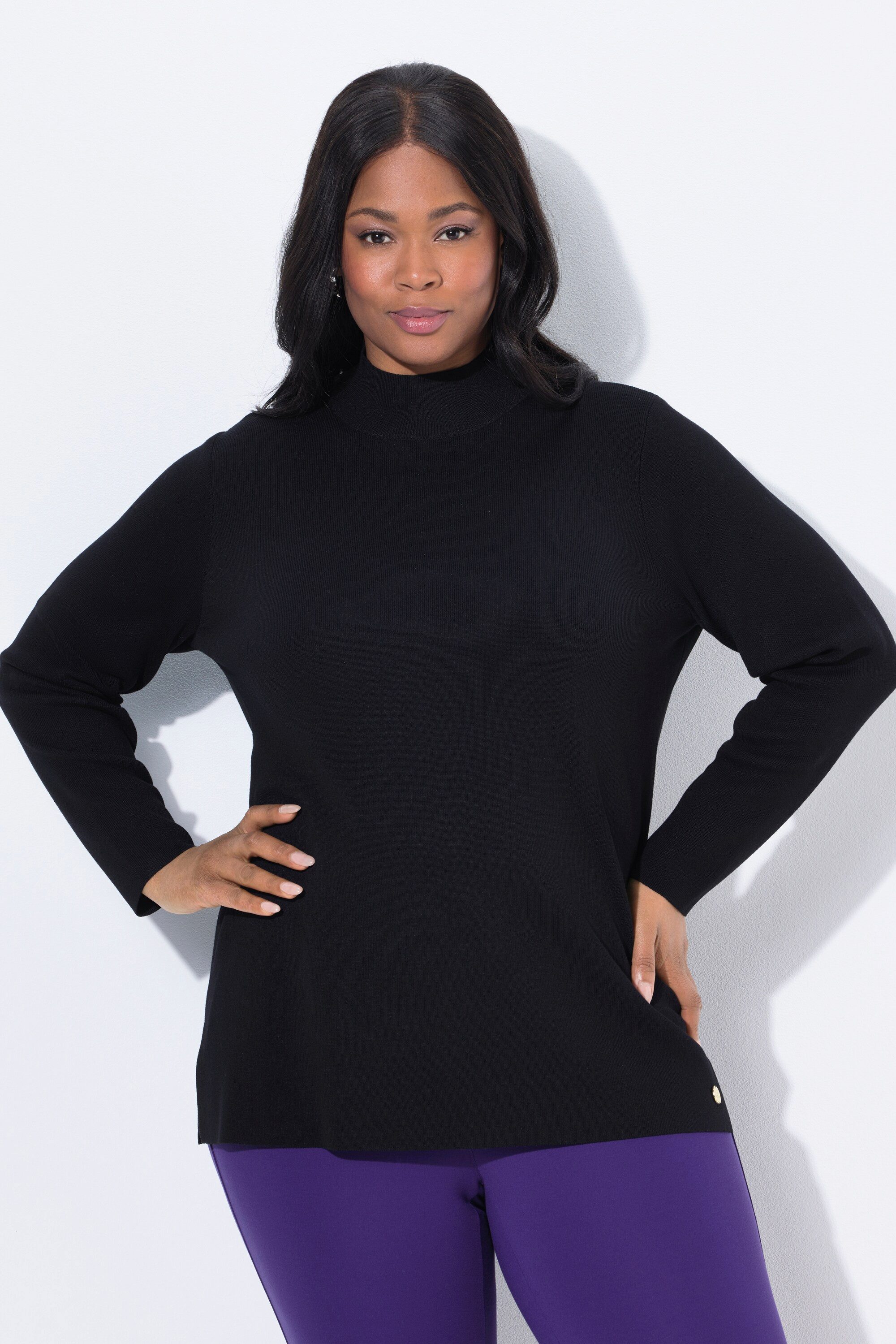 Ulla Popken Strickpullover Pullover Ripp-Stehkragen Langarm Feinstrick günstig online kaufen