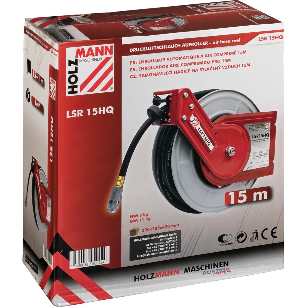 Holzmann Druckluftgeräte-Set Holzmann LSR15HQ Druckluftschlauchtrommel 15m