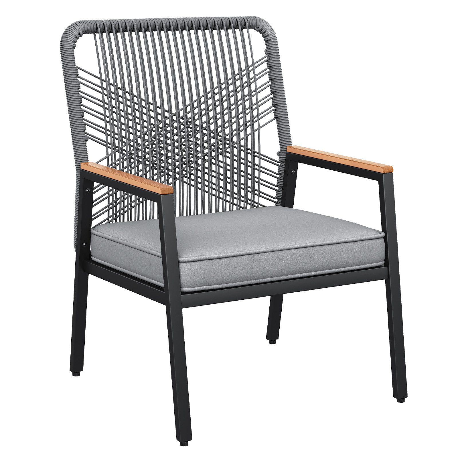 TLGREEN Gartenstuhl Eisen-Rattan Gartensessel,verbreiterter Sitz, (Balkonstühle Metall und Rattan, mit 8 cm dicken Sitzkissen, 1 St), 160 kg Belastbar für Terrasse, Garten und Veranda