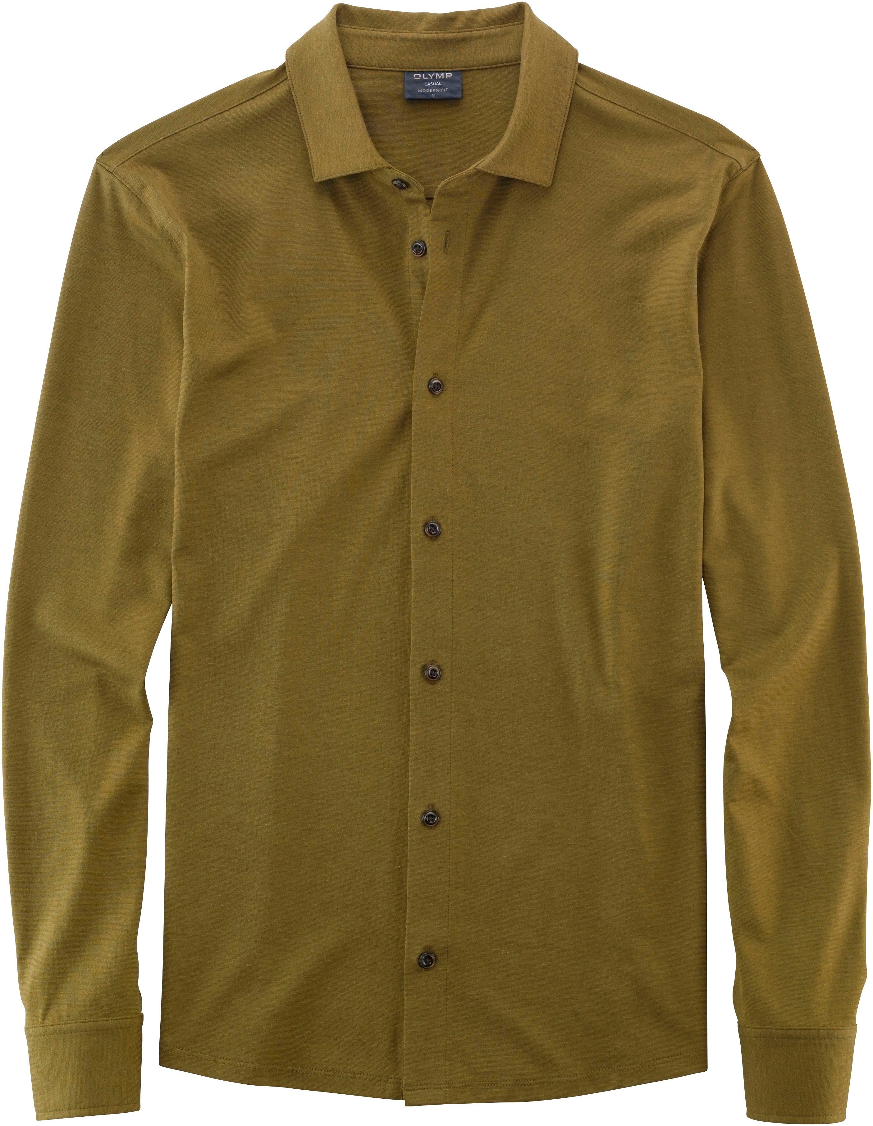 Uhrengeschäft OLYMP olive Modern Langarm-Poloshirt Fit