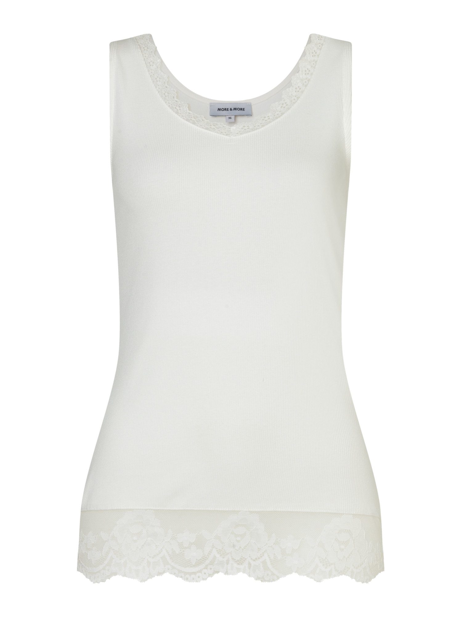 MORE&MORE Shirttop schmales, Rippen-Top mit Spitzenbesatz