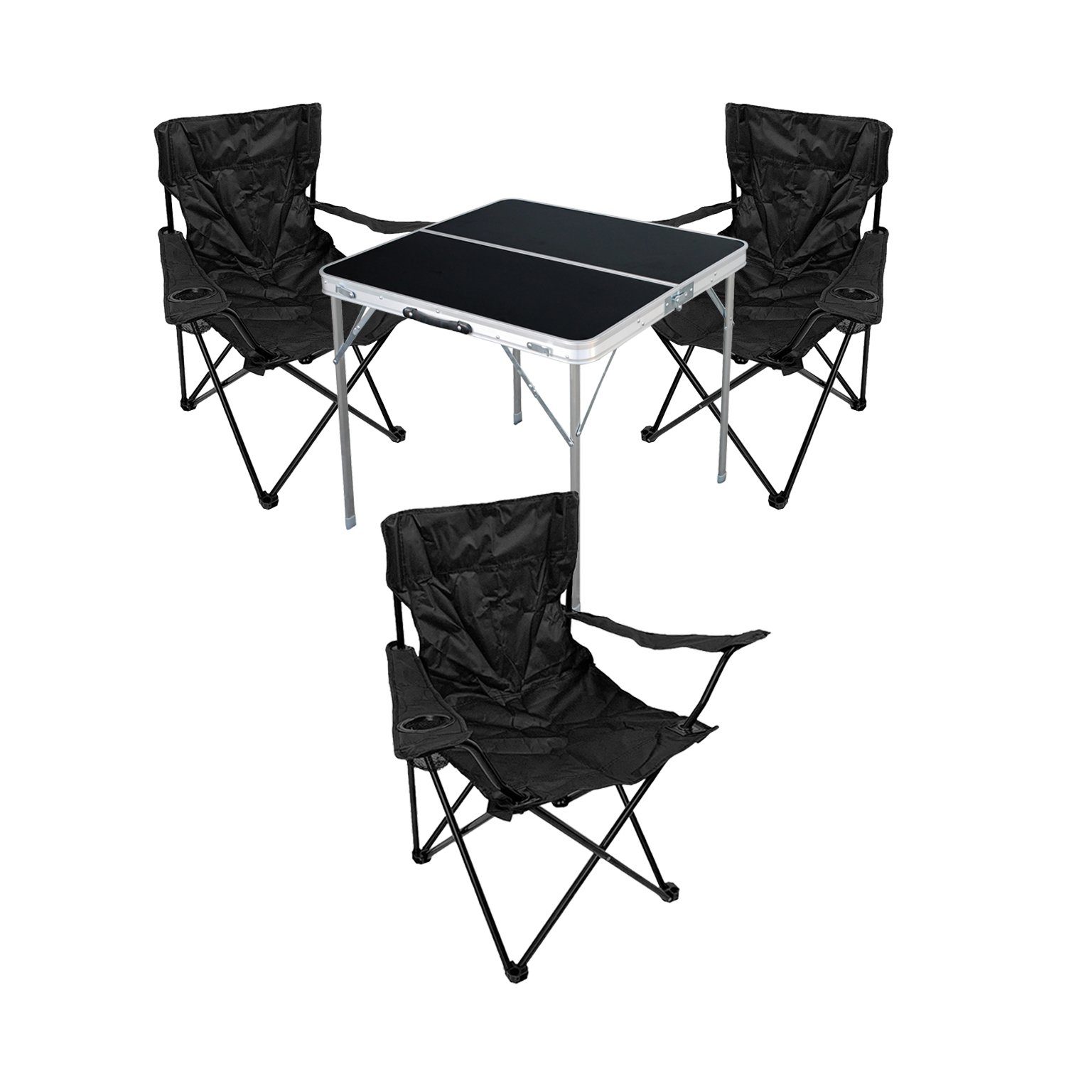 Mojawo Essgruppe 4-teiliges Campingmöbel Set Tisch schwarz + Campingstühle mit Tasche