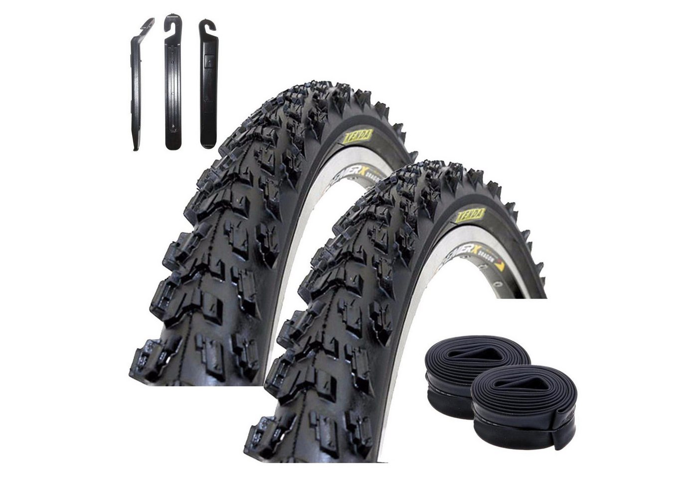 maxxi4you Fahrradreifen 2 x Kenda K-829 MTB 26 x 1,95 (50-559) Schwarz + 2 DV inkl Reifenheber
