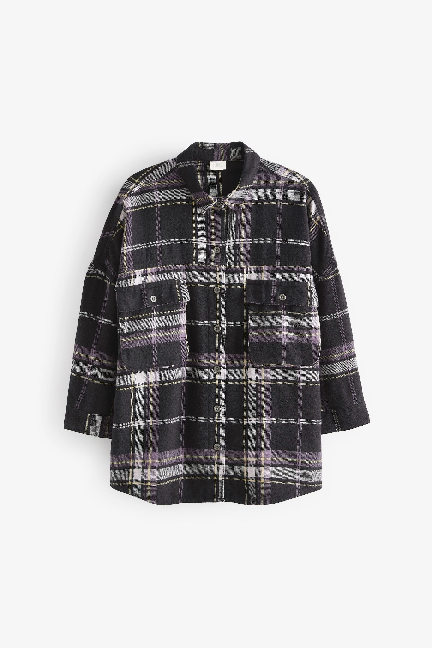 Next Langarmbluse Cargo-Hemd im Utility-Stil (1-tlg) Black/Purple Check