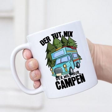 Hey!Print Tasse Camper Tasse mit Spruch Der tut nix der will nur Campen Geschenk Tasse für Camping Wohnmobil Womo, Keramik