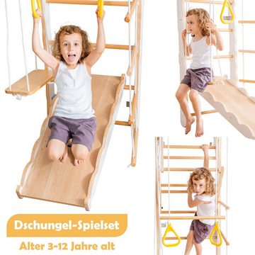 Ulife Klettergerüst Kinder Krabbelleiter indoor Spielturm mit Rutsche, 6-in-1 Kletterwand Sprossenwand Turnwand Turngeräte Massivholz