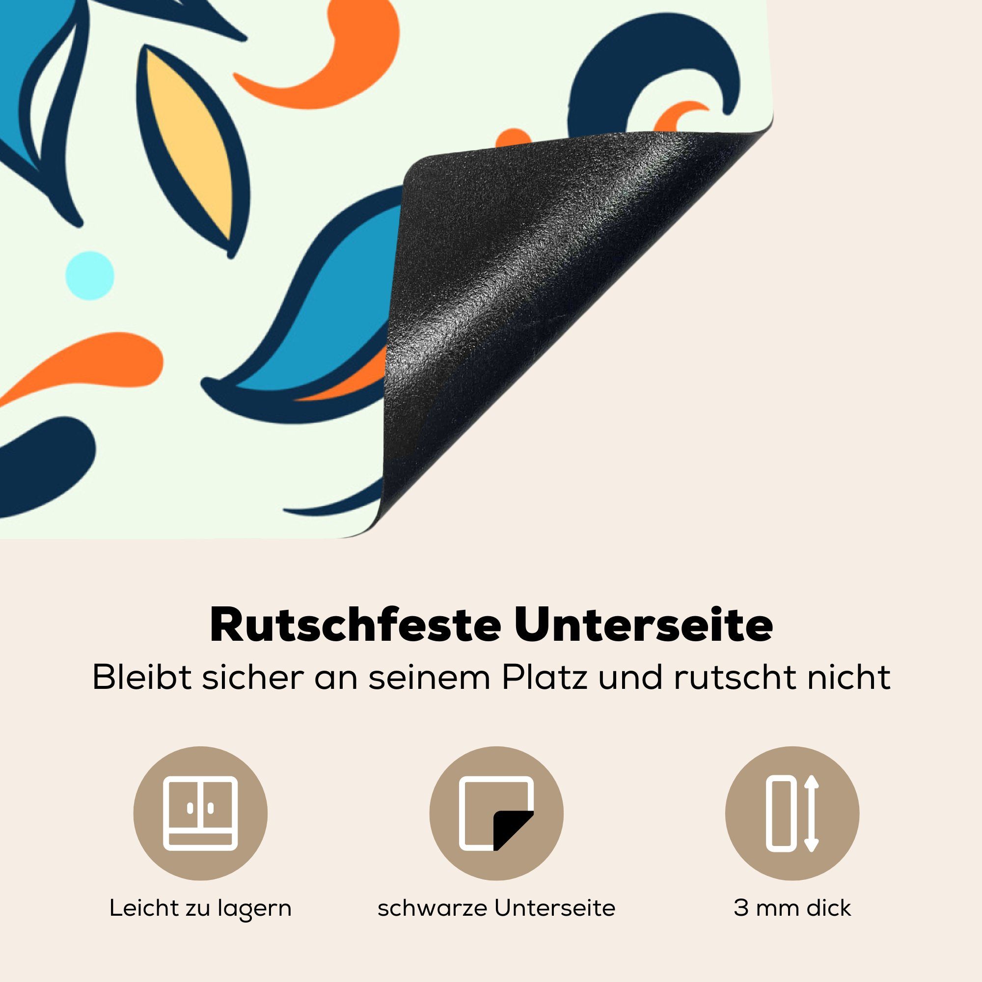 (1 Orange, Herdblende-/Abdeckplatte Sonnenblume Blätter - Arbeitsplatte MuchoWow für Ceranfeldabdeckung, cm, Vinyl, tlg), - 78x78 Blau küche -