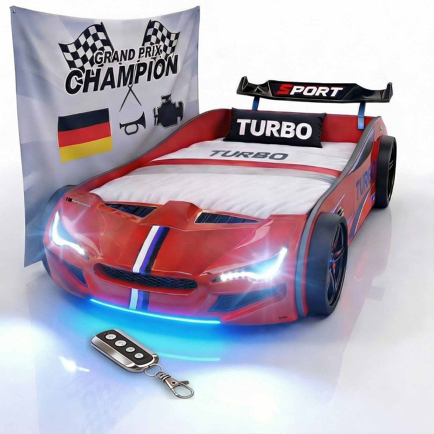 Coemo Autobett GTE (1-tlg., Komplett-Set Bett und Lattenrost), Rot Autobett Rennwagen GTE mit Lattenrost, Beleuchtung, Motorgeräusche