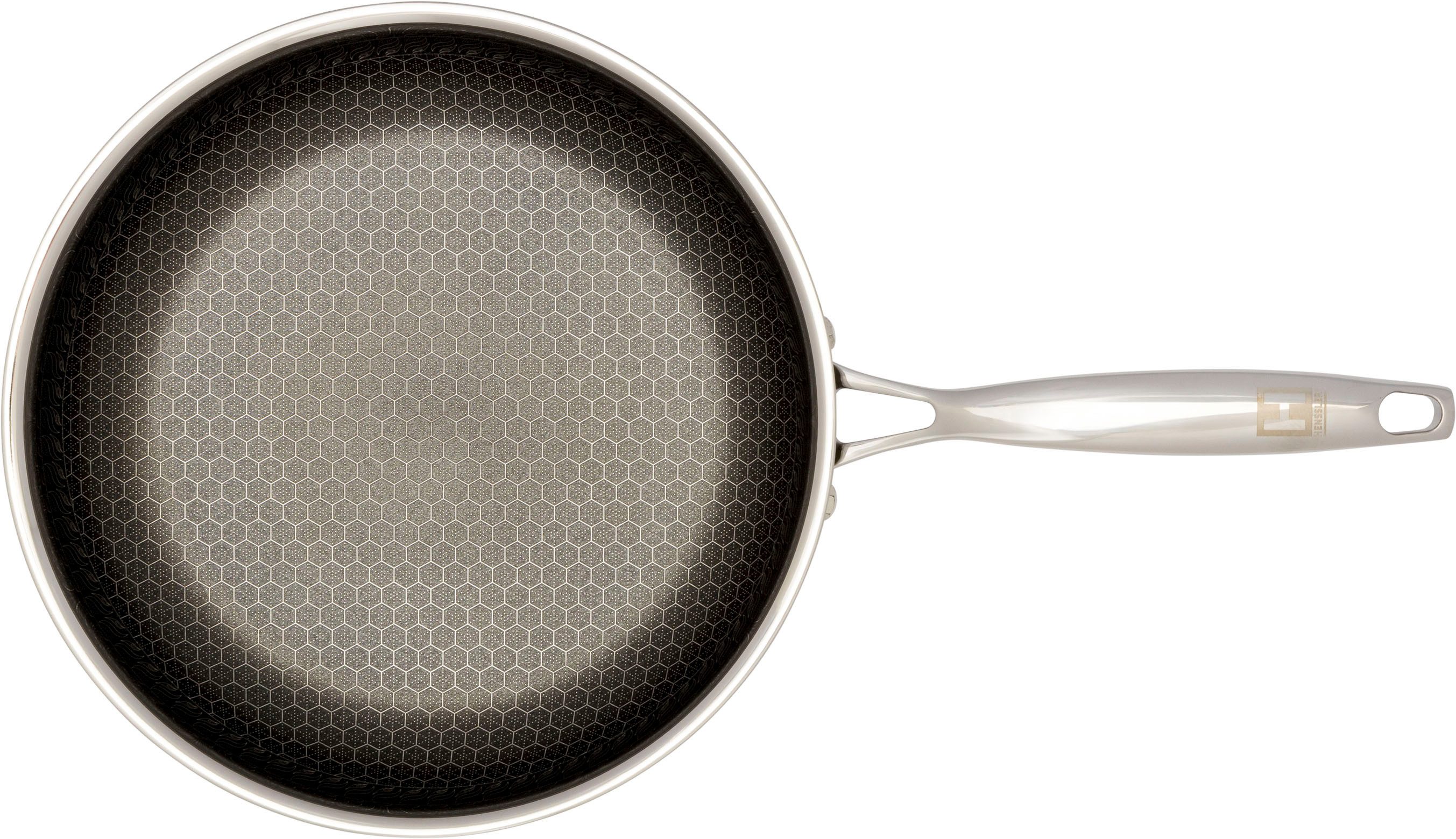 HENSSLERS Pfannen-Set, Edelstahl (Set, 3-tlg., 1x Bratpfanne Ø 20 cm, 1x Bratpfanne Ø 24 cm, 1x Bratpfanne Ø 28 cm), 3-Schicht Material, Wabenstruktur und Antihaftbeschichtung, Induktion