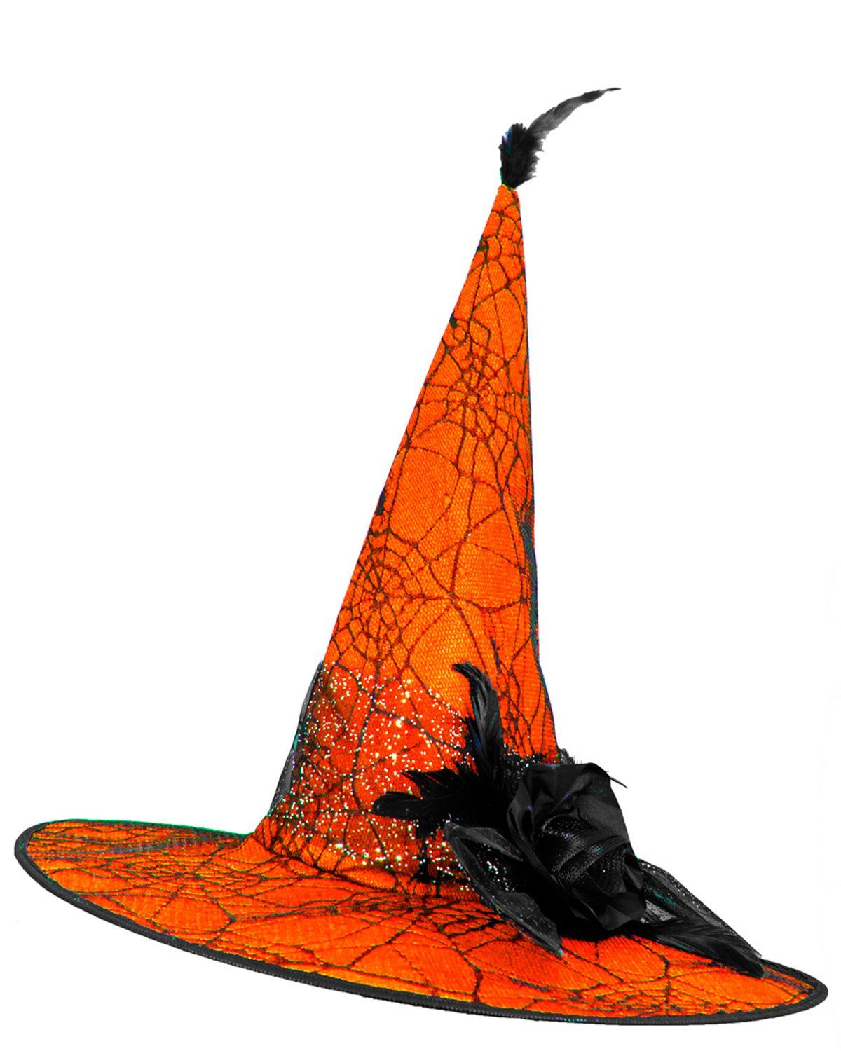 Das Kostümland Kostüm Hexenhut 'Soluna' mit Spinnennetz, Orange Schwarz