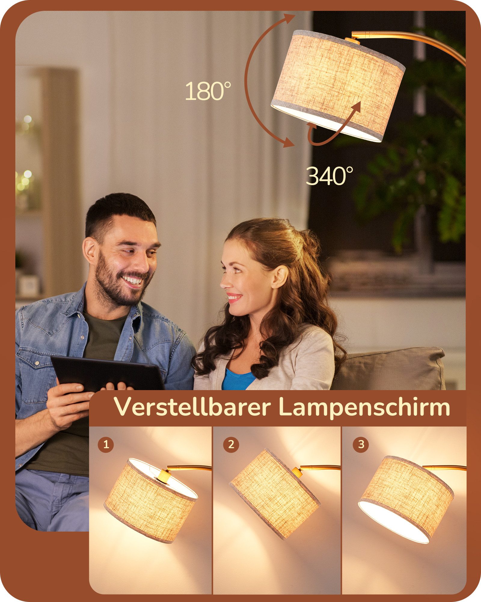 EDISHINE Stehlampe Wohnzimmer, Bogenlampe, mit E27 LED-Glühbirne, Leinen-La günstig online kaufen