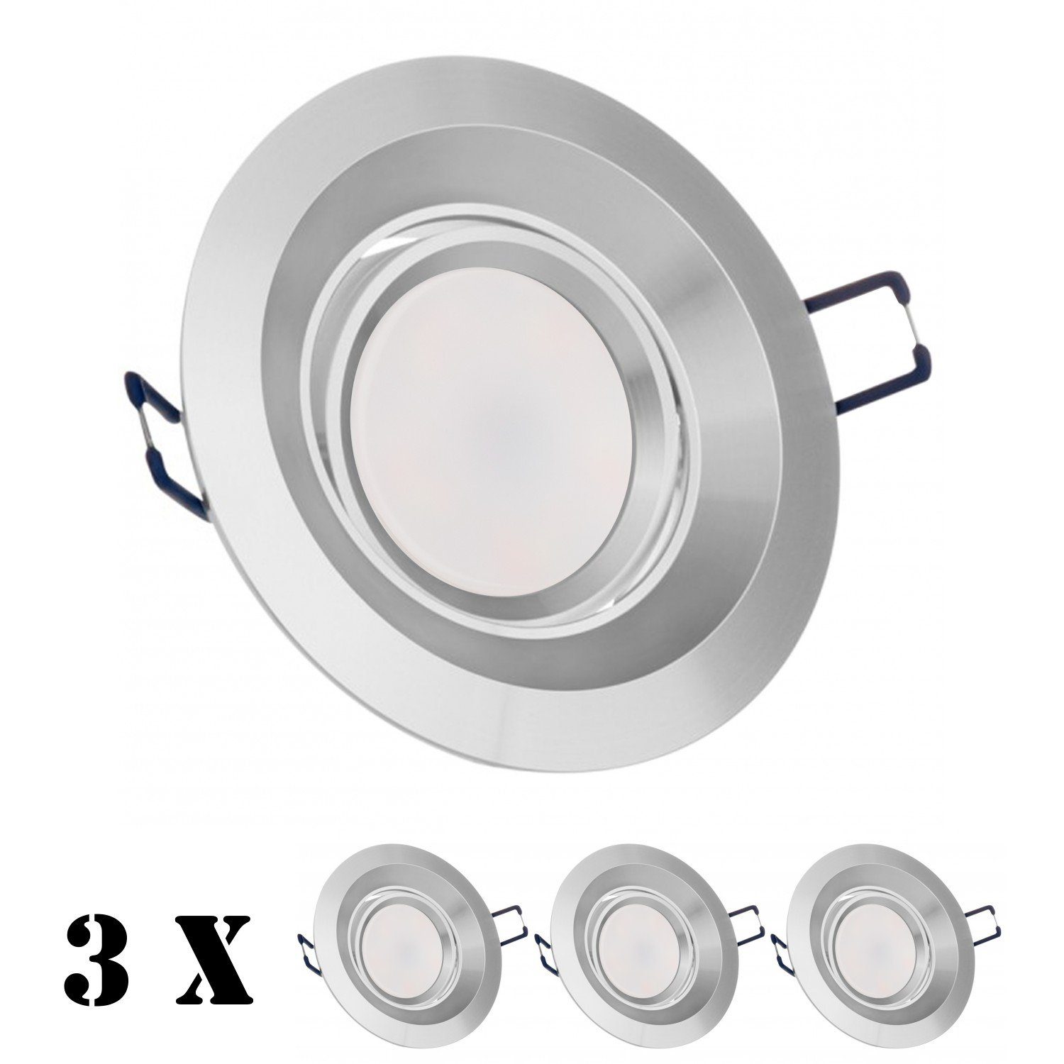 LEDANDO LED Einbaustrahler 3er LED Einbaustrahler Set extra flach in chrom matt mit 5W Leuchtmitt