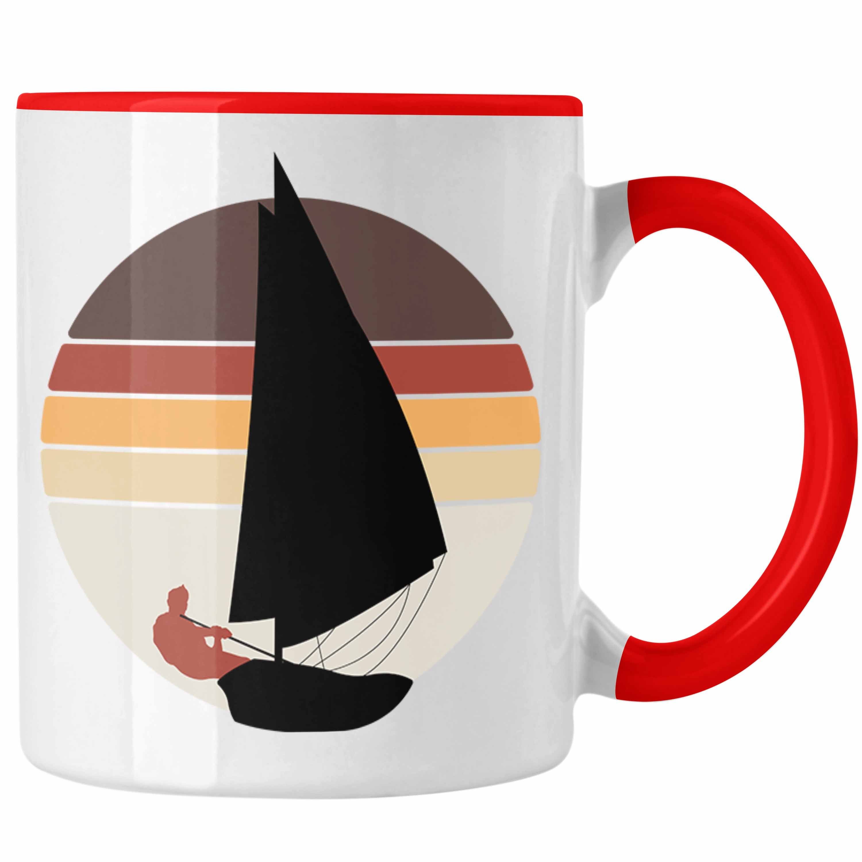 Trendation Untertasse Windsurfer Tasse Geschenk Sonnenuntergang Retro Geschenkidee für Wind Rot