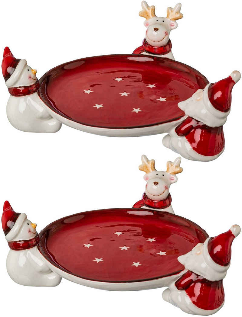 Creativ home Gebäckteller »Weihnachtsdeko rot«, Keramik, (Set, 2-tlg), mit Weihnachtsfiguren, Ø ca. 16 cm