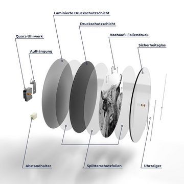 DEQORI Wanduhr 'Zotteliges Hochlandrind' (Glas Glasuhr modern Wand Uhr Design Küchenuhr)