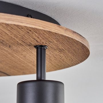 hofstein Deckenleuchte Deckenlampe aus Metall/MDF/Glas in Schwarz/Braun in Holzoptik, ohne Leuchtmittel, mit Schirmen aus Glas (15 cm), 3 x E27, ohne Leuchtmittel