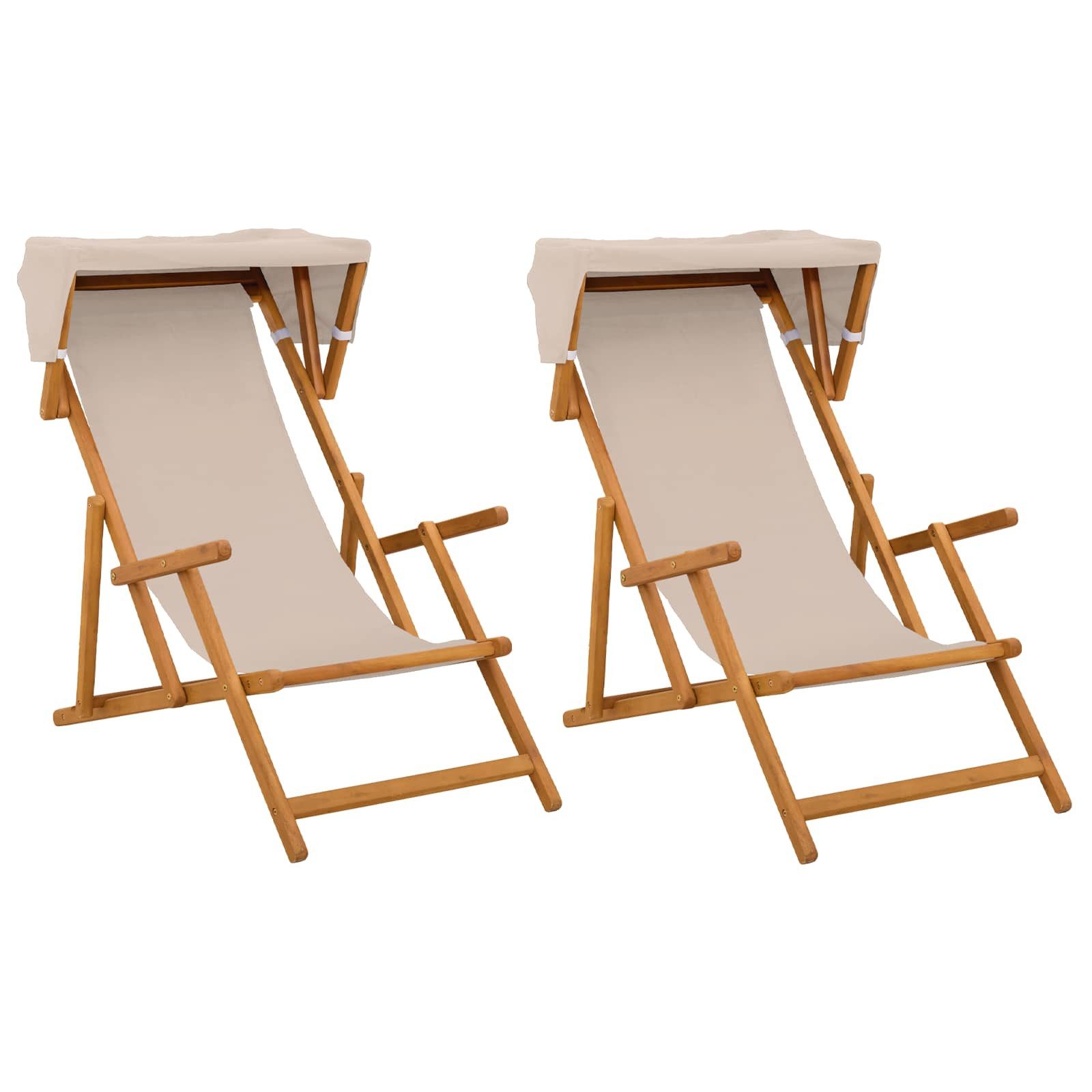 vidaXL Gartenliege Liegestuhl 2 pcs 3 Position Massives Eukalyptus Holz Beige, 2 St.