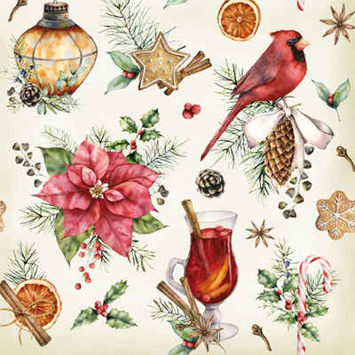 Linoows Papierserviette 20 Servietten Weihnachten Glühwein, Dekoration & Lebkuchen, Motiv Weihnachten Glühwein, Dekoration & Lebkuchen