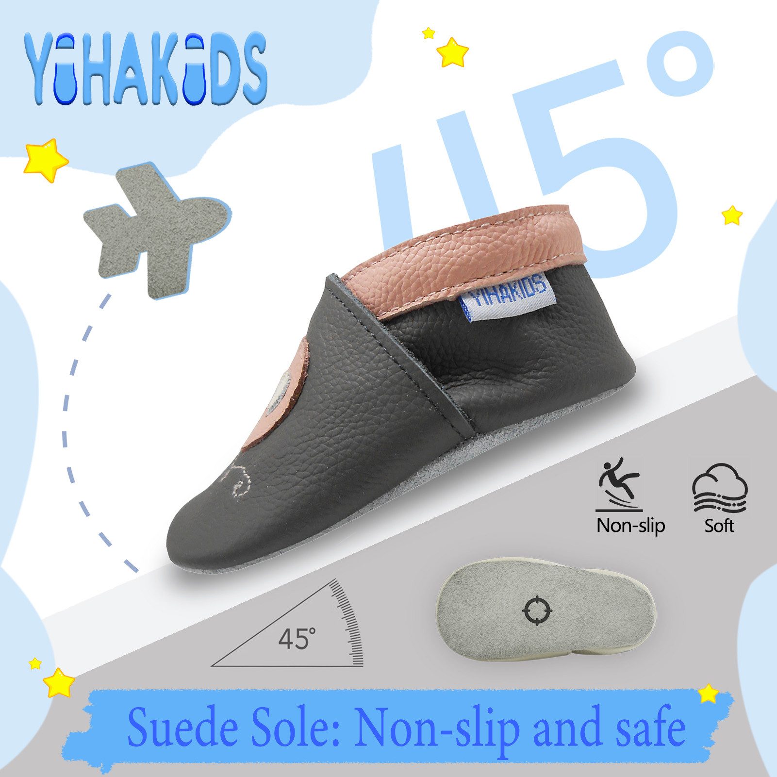Yihakids Yihakids Baby Lauflernschuhe – Weiche Lederpuschen, Rutschfest Krabbelschuh