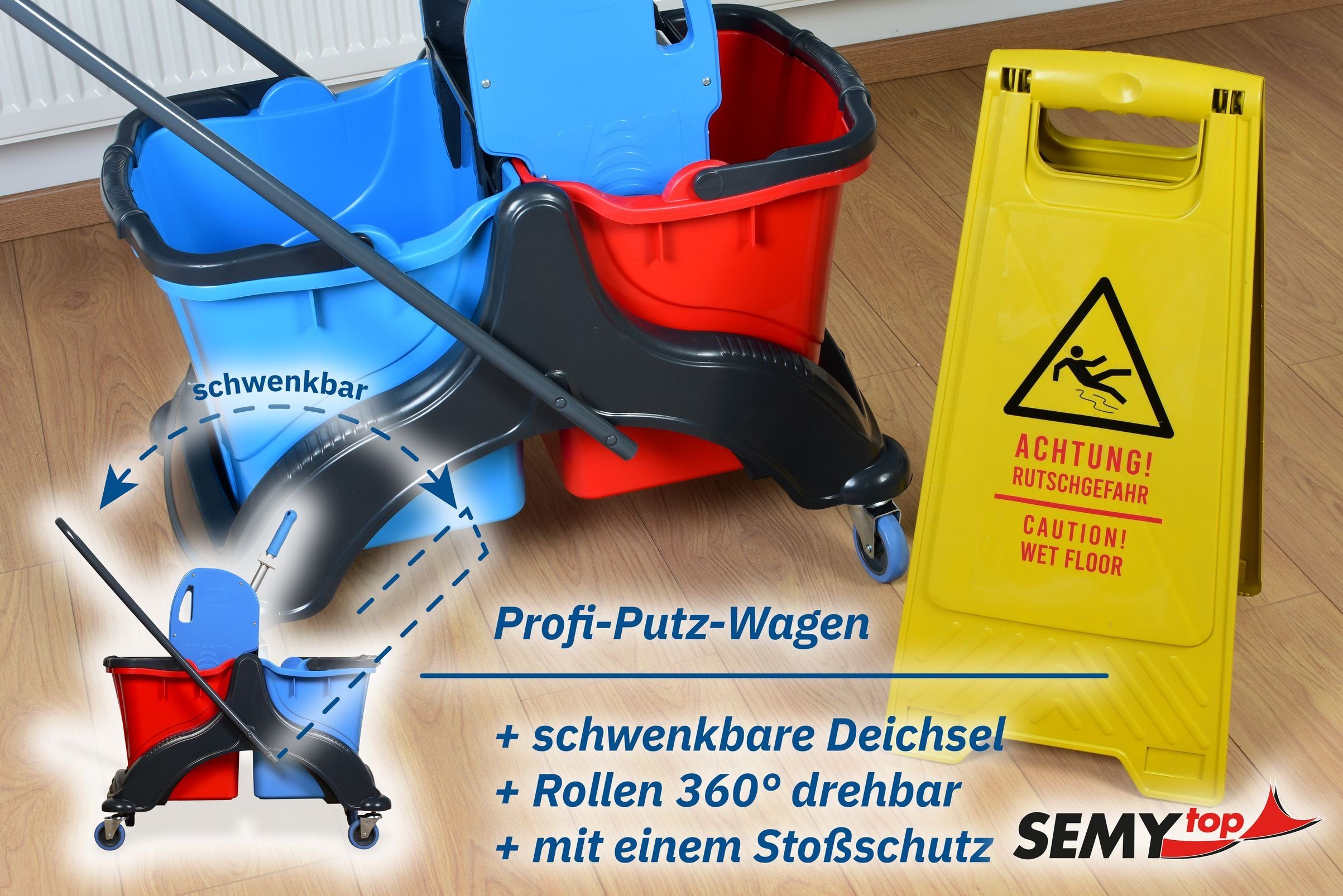 Hypafol Putzwagen, (SET, 2x Eimer, Mopp-Presse, 3x Wisch-Möppe, Mikrofasertücher, Kehrgarnitur)