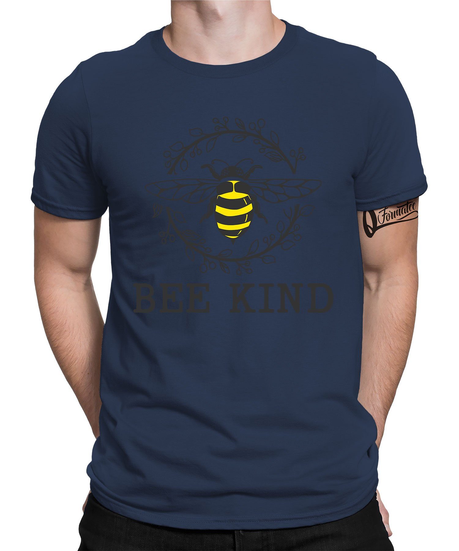 Quattro Formatee Kurzarmshirt Bee Kind - Biene Imker Honig Herren T-Shirt (1-tlg) Navy Blau