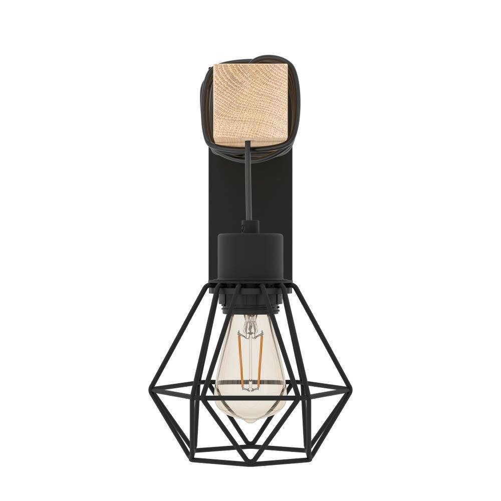 EGLO Wandleuchte TOWNSHEND 5 Wandlampe, Stahl und Holz, E27, IP20, Wohnzimmerlampe, ohne Leuchtmittel, Wand-/Deckenleuchte, Wohnzimmer, L14 x H27,5 cm, schwarz, braun