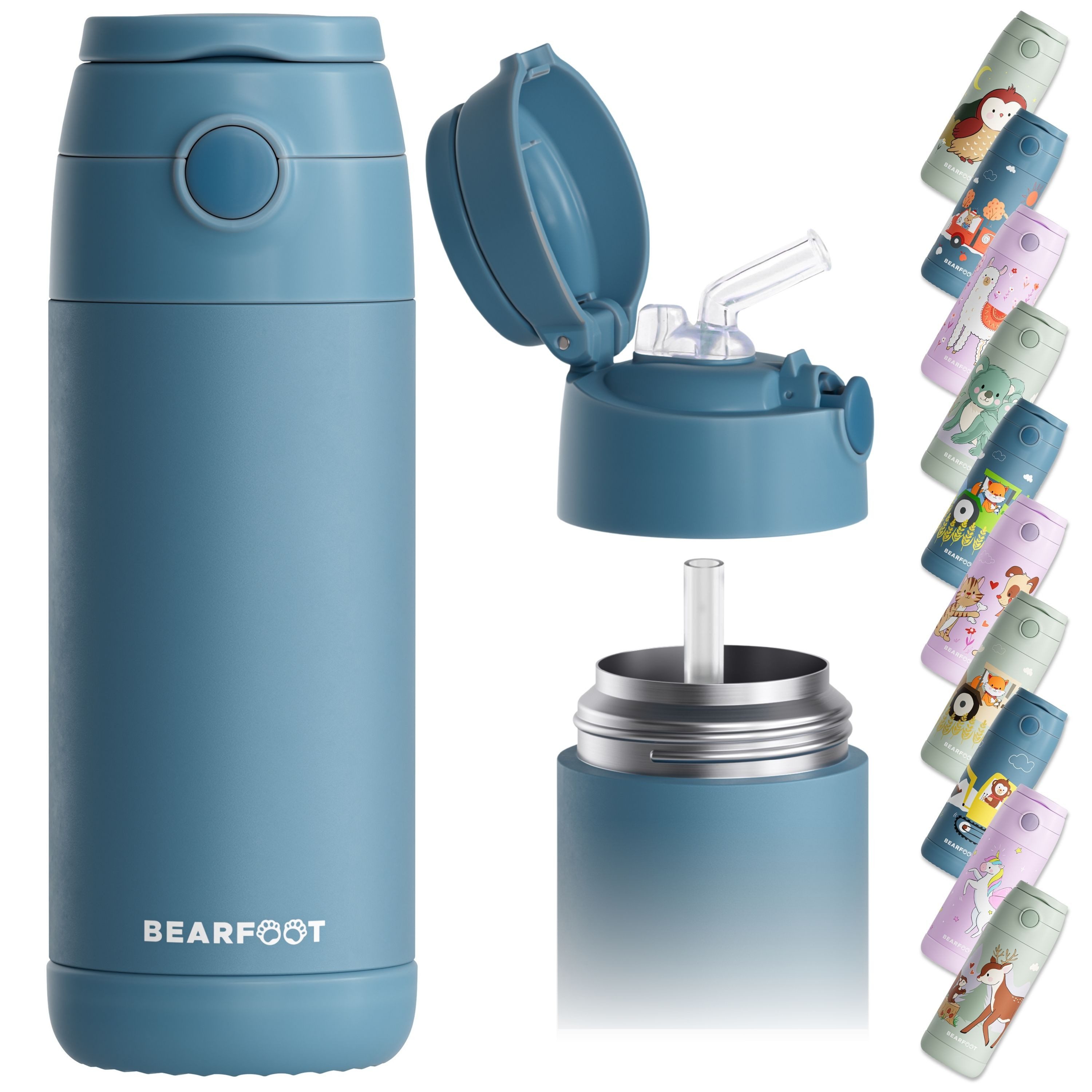 BEARFOOT Trinkflasche Thermo Kinder Trinkflasche Edelstahl - blau, Thermosflasche, auslaufsicher, Edelstahl, Kinderflasche, BPA-frei