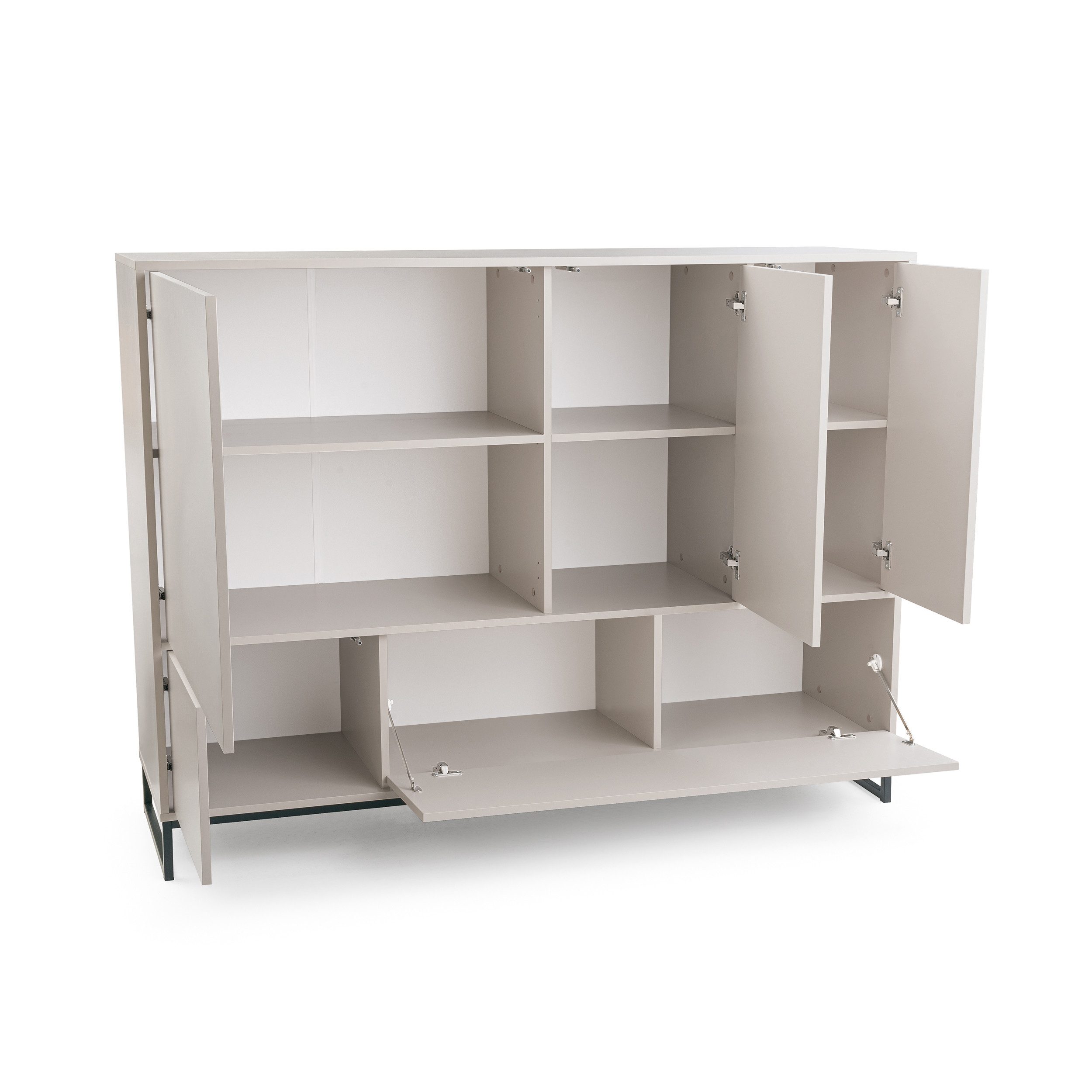 Beautysofa Kommode GIANA – elegante grifflos mit 5 Türen push‑to‑open (erhältlich in Sandbeige oder Flaschengrün), Breite: 160 cm – Bild 4 von 5