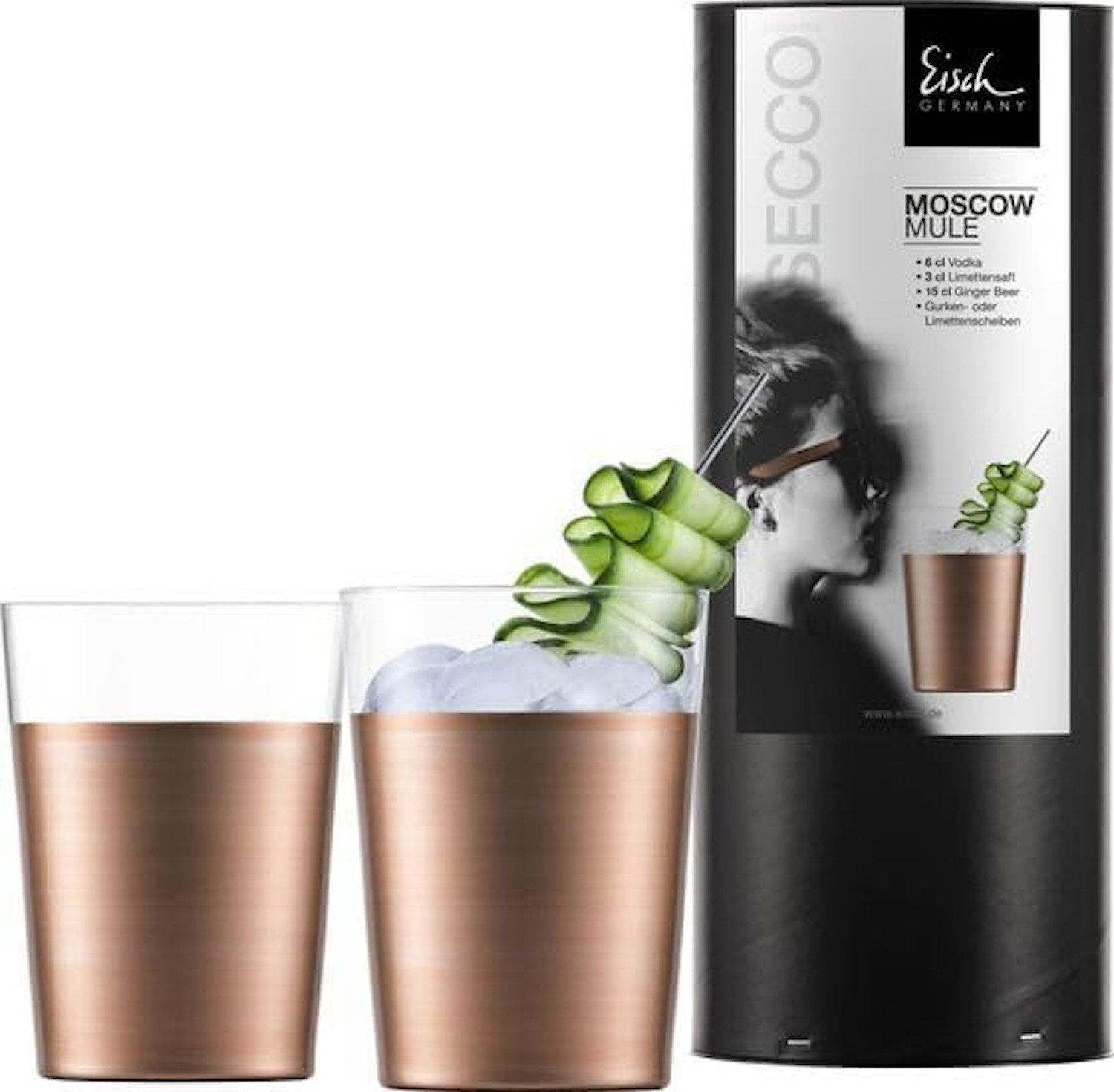Eisch Germany Cocktailglas Becher kupfer Secco Flavoured - 2 Stück in Geschenkröhre, 2-tlg., glas, in Handarbeit mit einer zart schimmernden Glasur in Kupfer beschichtet