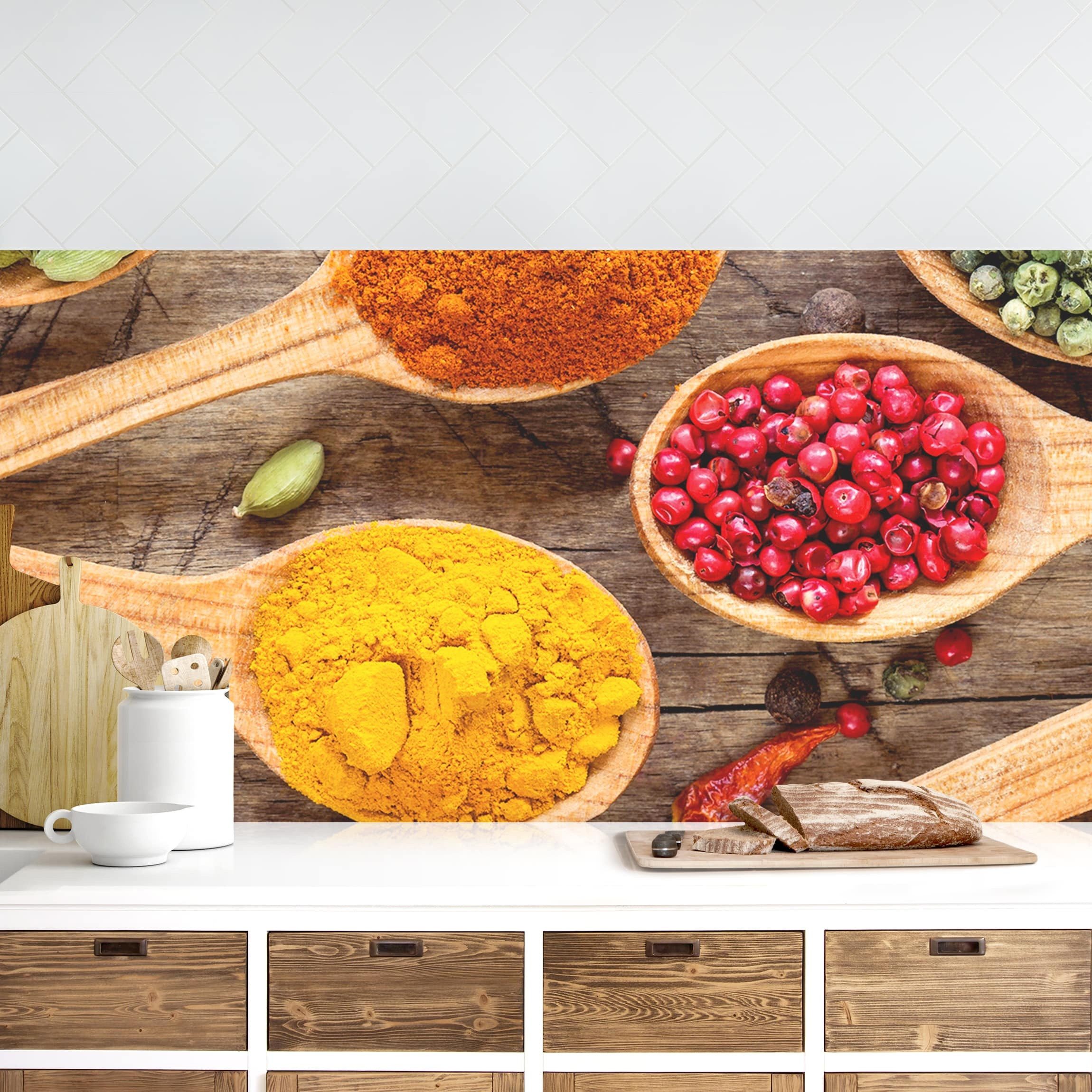 Bilderdepot24 Küchenrückwand selbstklebend orange Kulinarisch Orientalisch, (1-tlg., Nischenrückwand - für Fliesenspiegel ohne Bohren - glänzend), Nischenrückwand fugenlos Wandpaneel Küche Herd