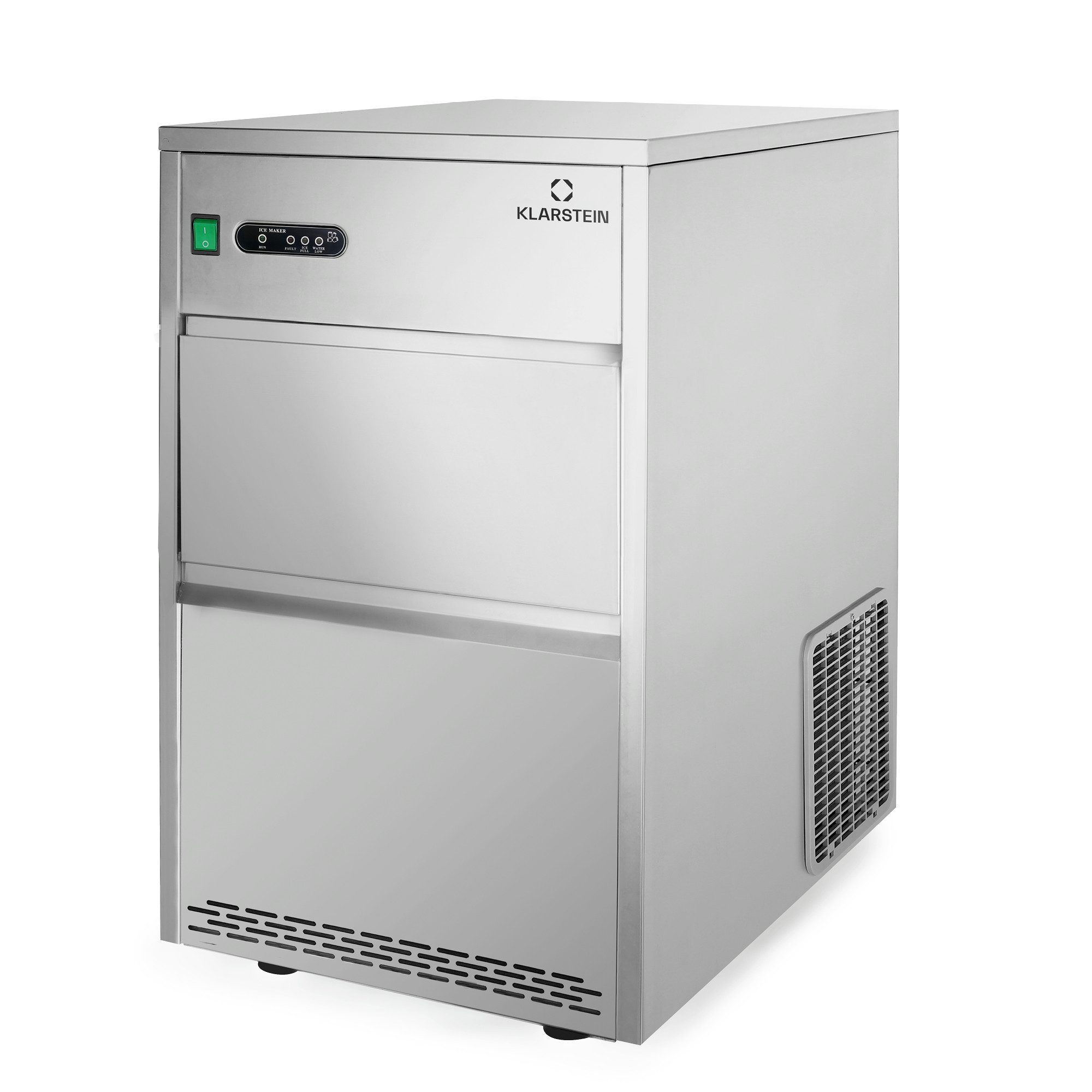 Klarstein Eiswürfelmaschine Powericer XXL Eiswürfelmaschine 160 W 25 kg/24h 6 kg Edelstahl, Eiswürfelbereiter Ice Cube Maker industriell für Gastro & Bar