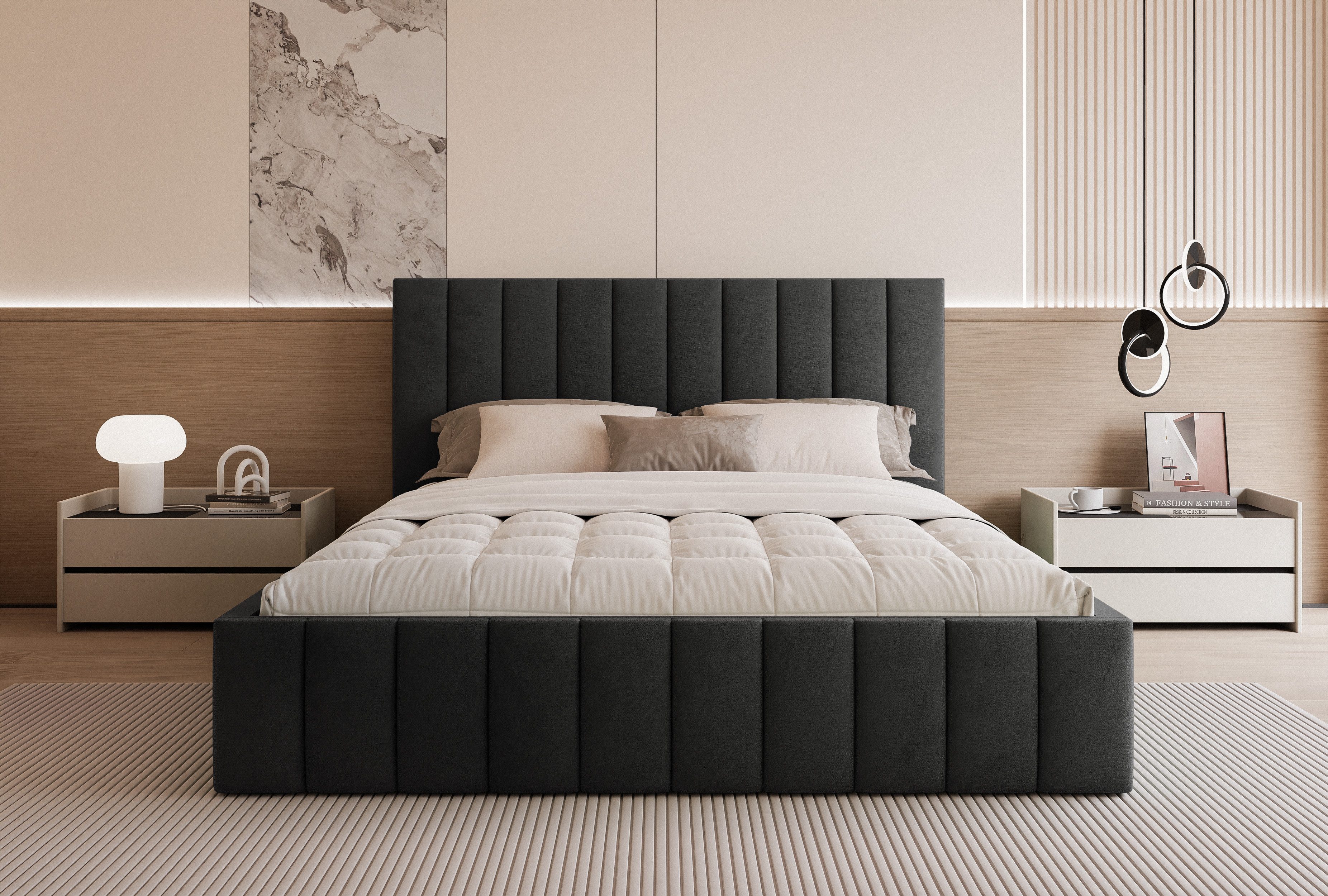 Goldstoff Polsterbett Elegantes Bett mit hohem günstig online kaufen