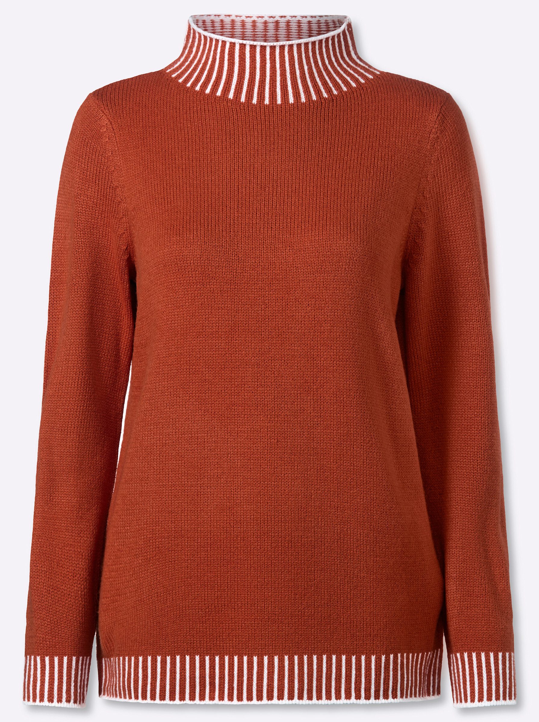 Strickpullover Stehkragen-Pullover Langarm Jersey, Jacquard