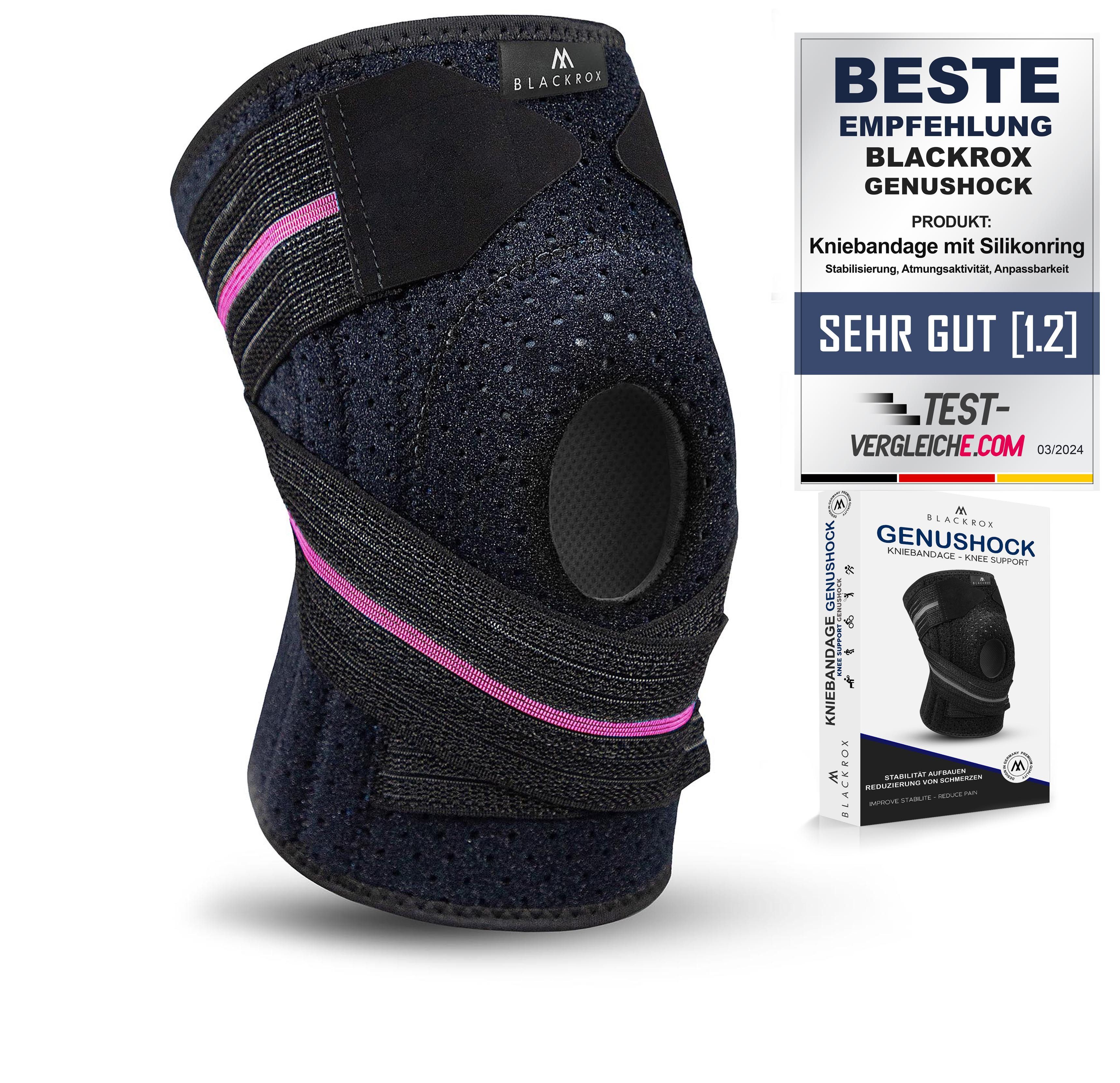 BLACKROX Kniebandage mit Silikonring [Vergleichssieger 2024] GENUSHOCK, Damen & Herren