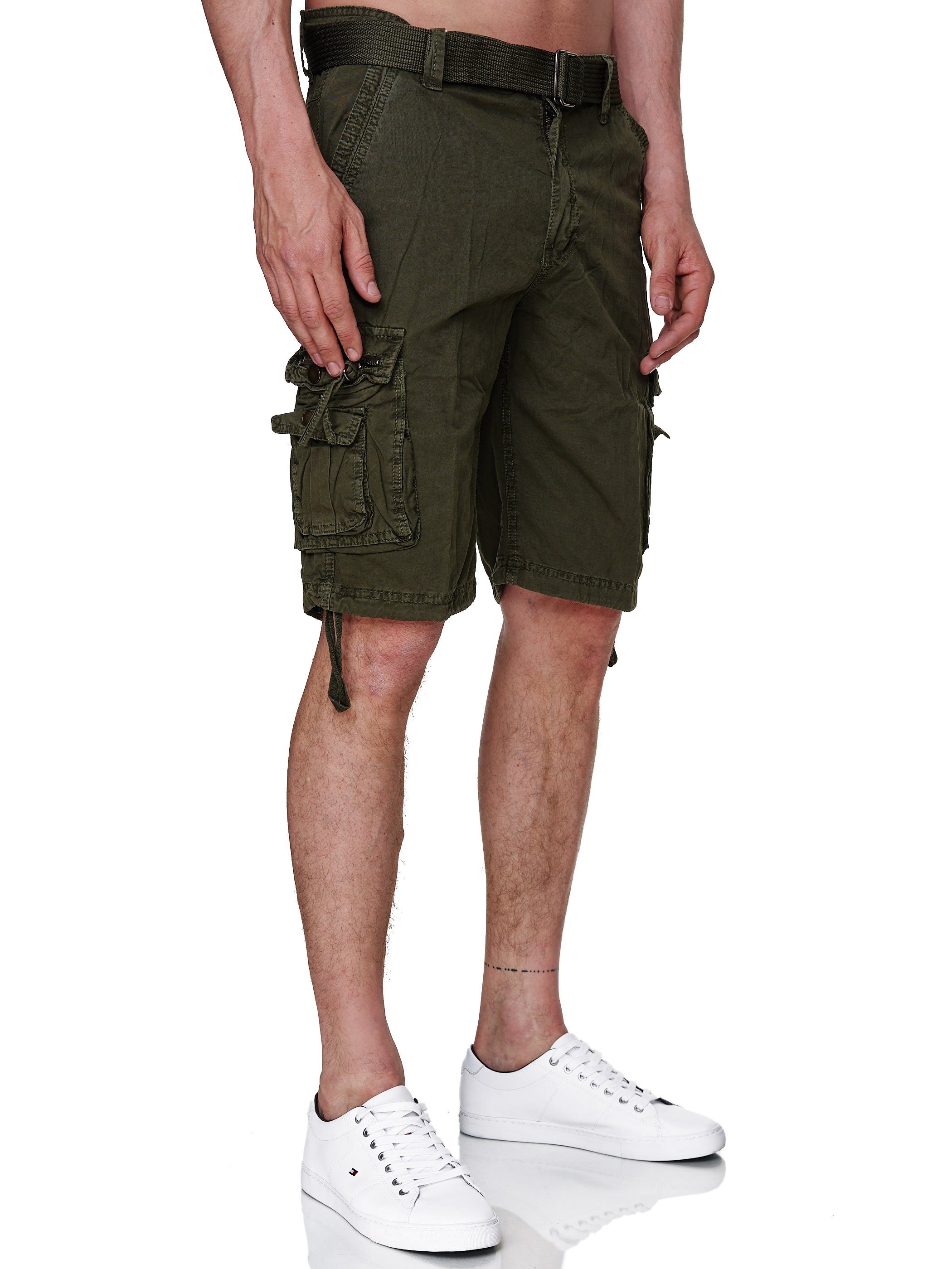 Rayshyne Cargoshorts RSH02 (Bermuda Sommer Kurze Shorts mit Gürtel) Viele Taschen Army Grün