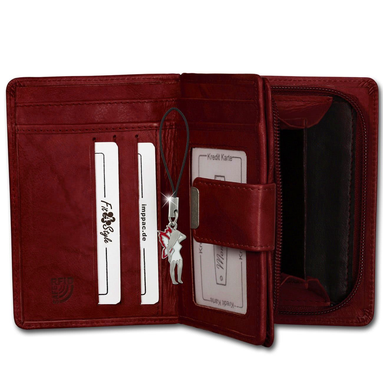Money Maker Geldbörse Money Maker Damen Börse RFID (Portemonnaie, Portemonnaie), Damen Portemonnaie Echtleder Größe ca. 9cm, rot