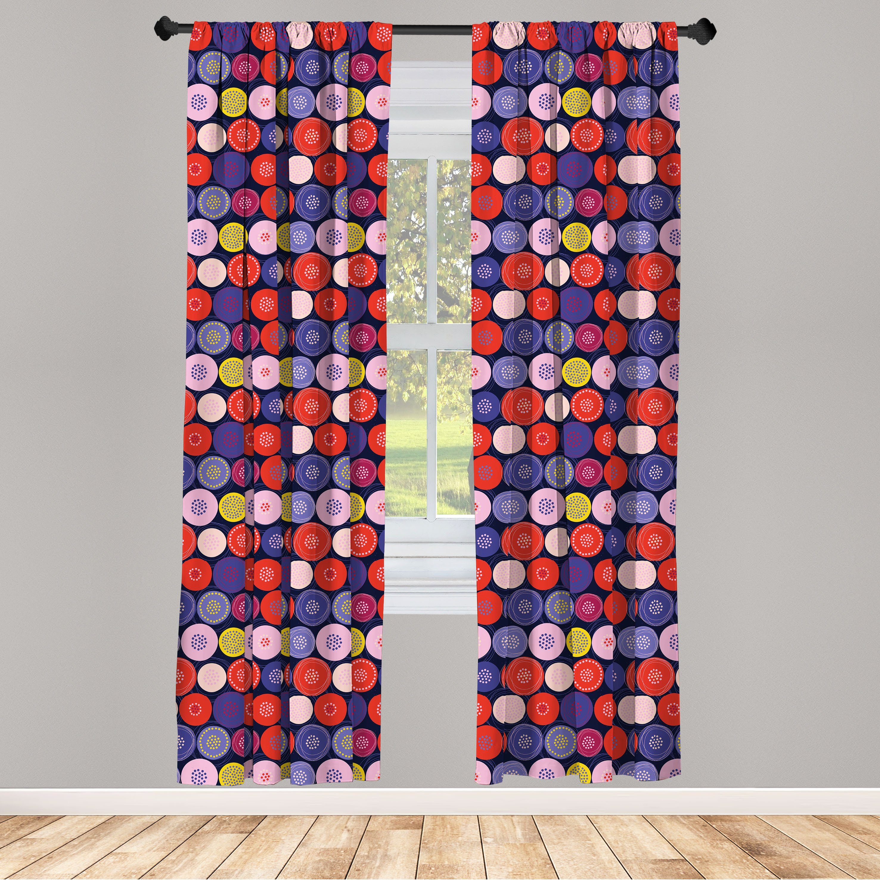 Gardine Vorhang für Wohnzimmer Schlafzimmer Dekor, Abakuhaus, Microfaser, Abstrakt Kreise und Punkte