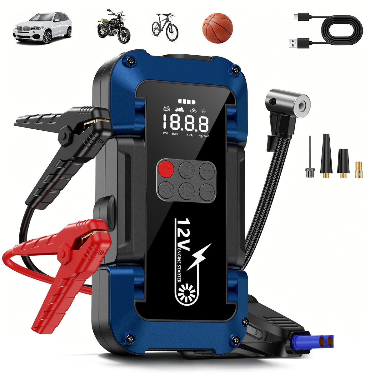 AeroAxis 4000A Starthilfe Powerbank 12V für Auto 26800mAh Starthilfegerät Autobatterie-Ladegerät (Set, 26800mAh, Für Bis Zu 10,0L Benzin oder 8,0L Diesel, -20°C bis 60°C)