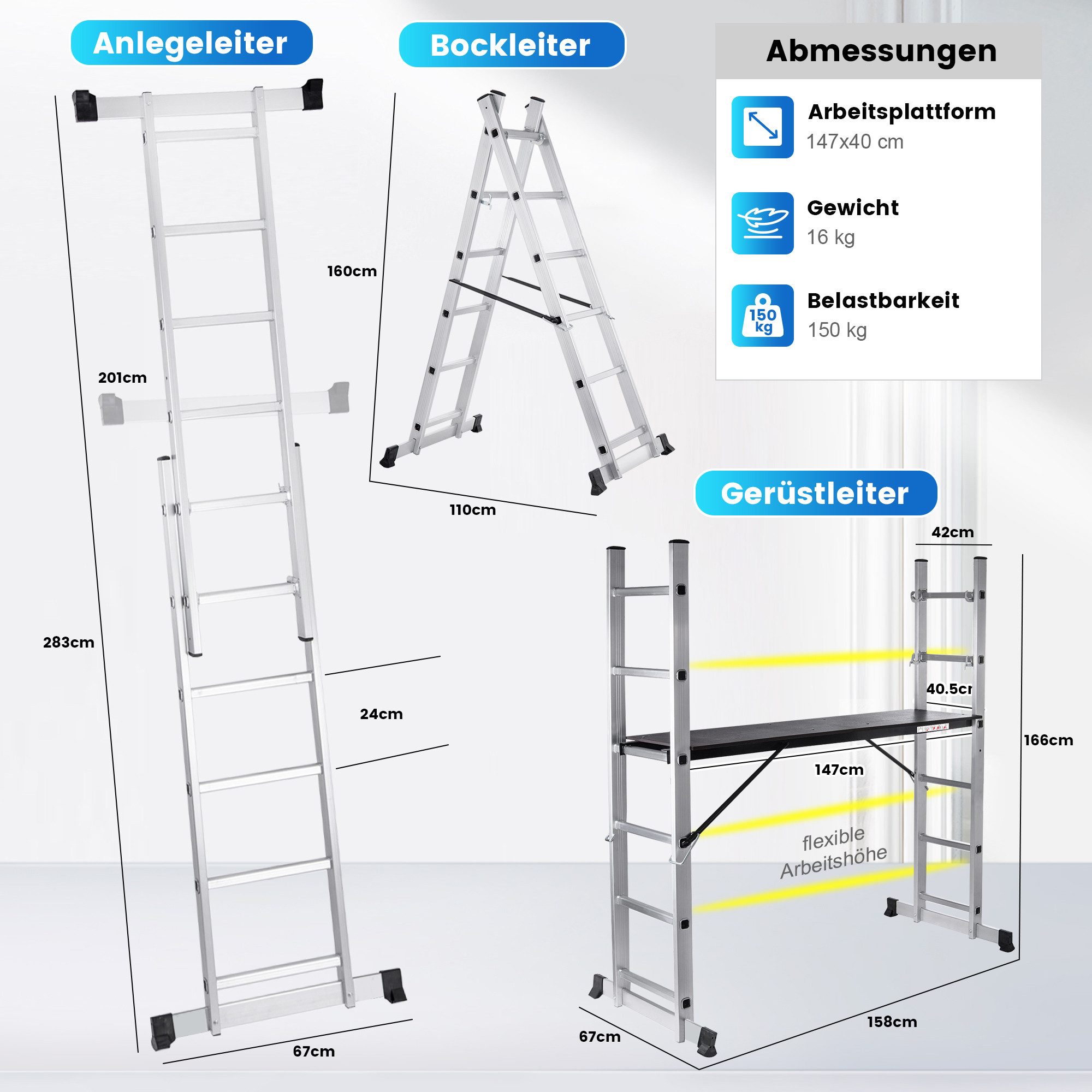 MAXCRAFT Vielzweckleiter Mobile Aluminium Arbeitsbühne / Multifunktionsgerü günstig online kaufen
