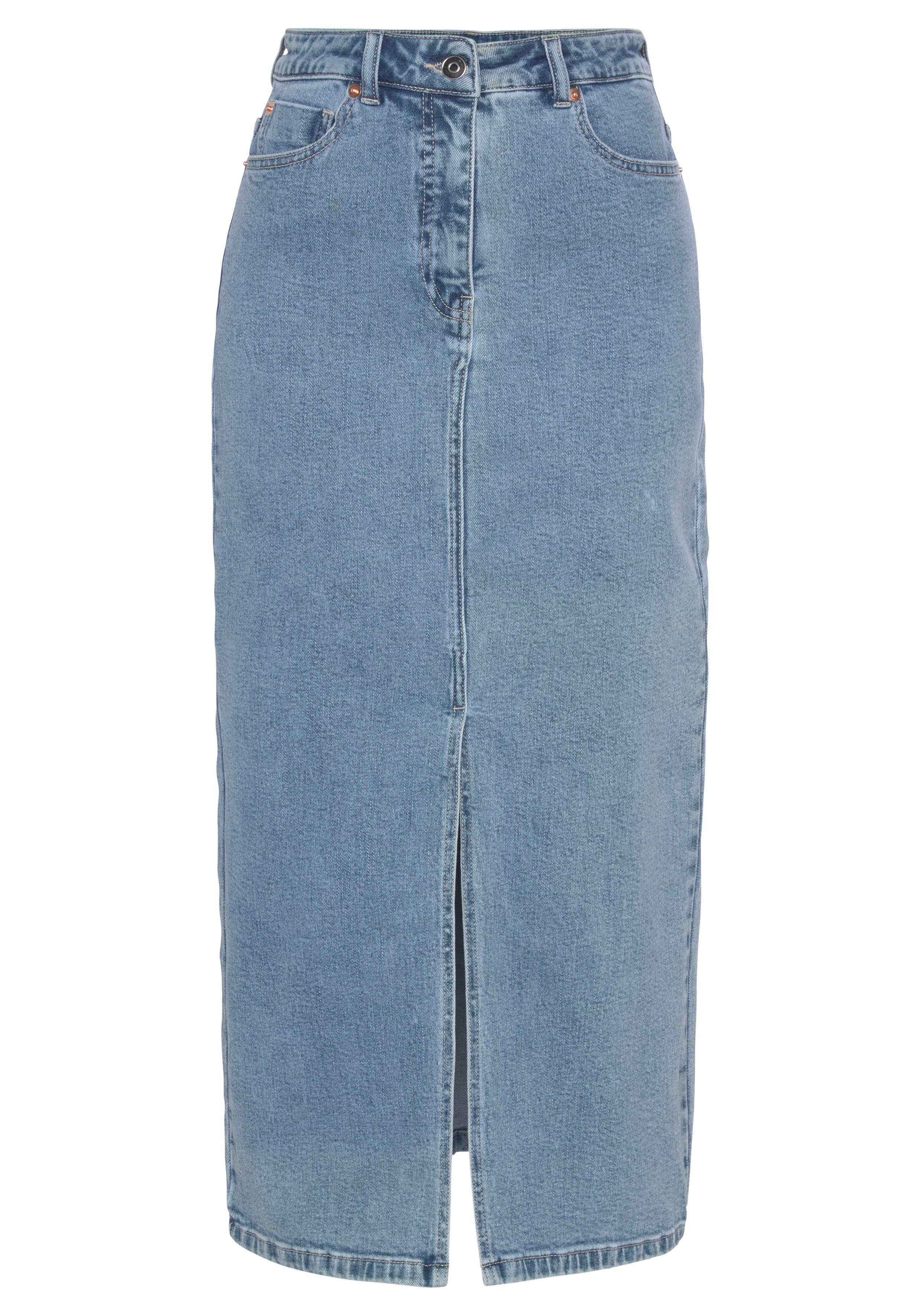 Buffalo Jeansrock in modischer Midilänge, elastischer Denimrock mit Schlitz günstig online kaufen