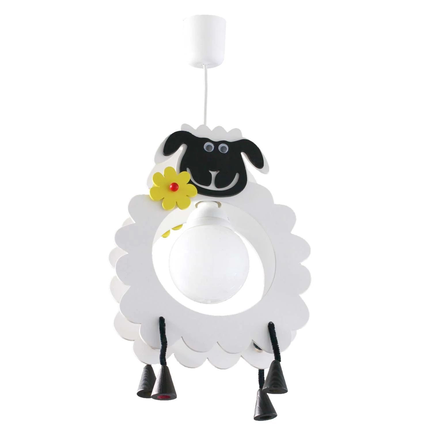 Licht-Erlebnisse Pendelleuchte SELMA, ohne Leuchtmittel, Schaf B: 25 cm H: max. 130 cm Holz in Weiß Schwarz für E27 Kinder