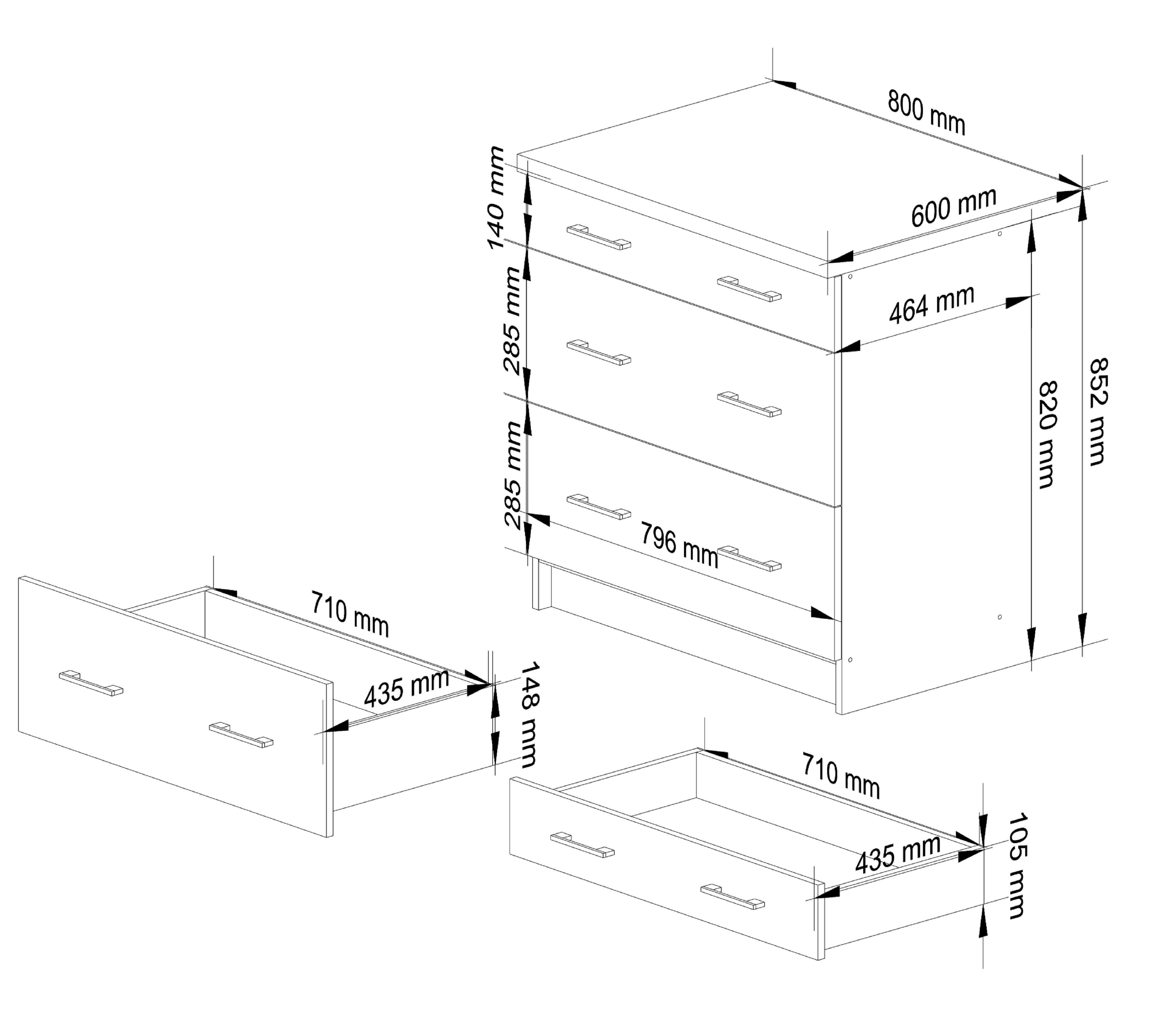 Raumhirsch Furniture Unterschrank Moderner Küchenunterschrank 3 Schubladen Küchenmodul mit Arbeitsplatte (viele Farbvarianten, Maße 60 x 80 x 46 cm) - Hochwerti – Bild 4 von 5